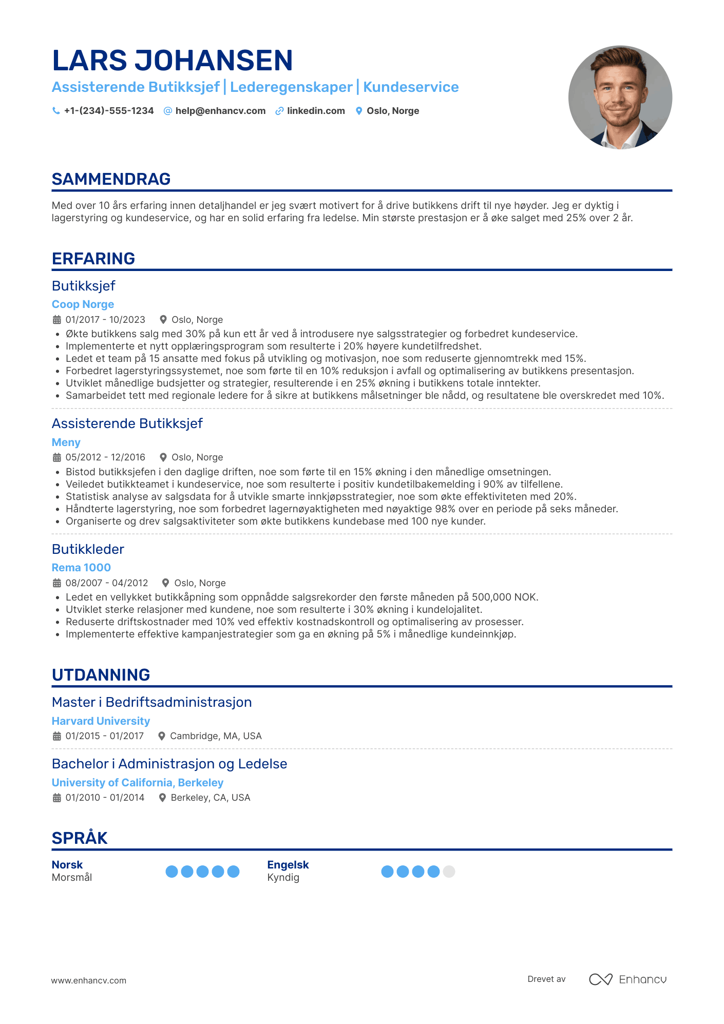 CV for Assisterende Butikksjef