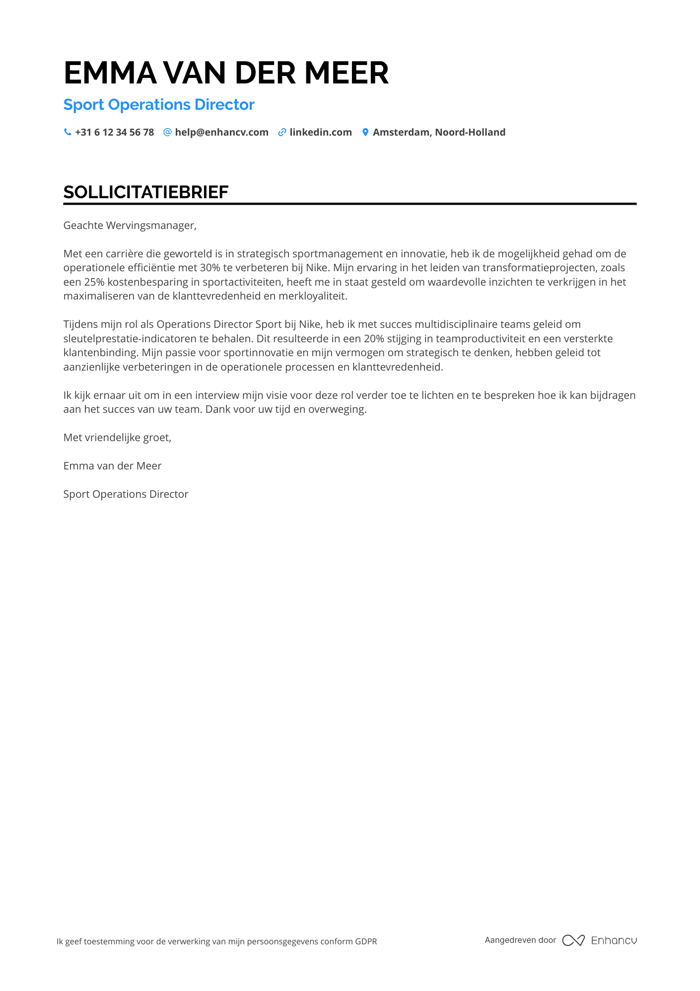 Sollicitatiebrief voor Sport Operations Director