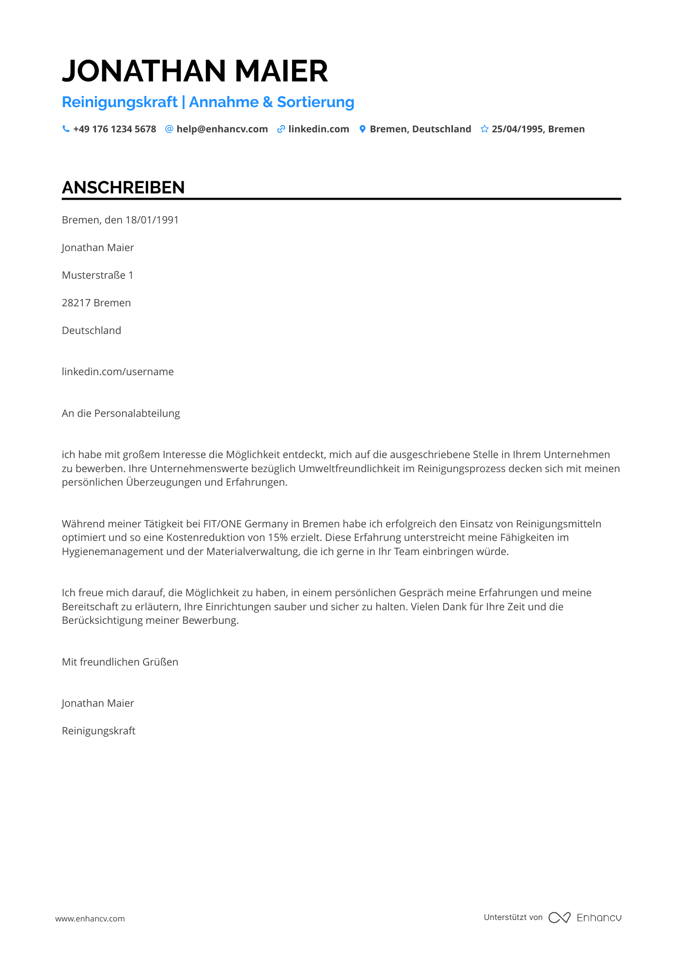 Reinigungskraft für Fitnessstudios
