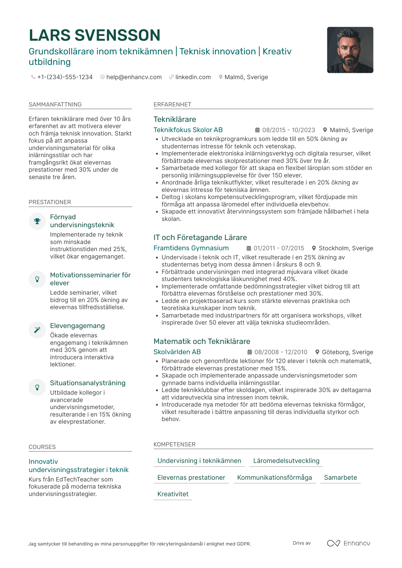 CV för Grundskollärare inom teknikämnen