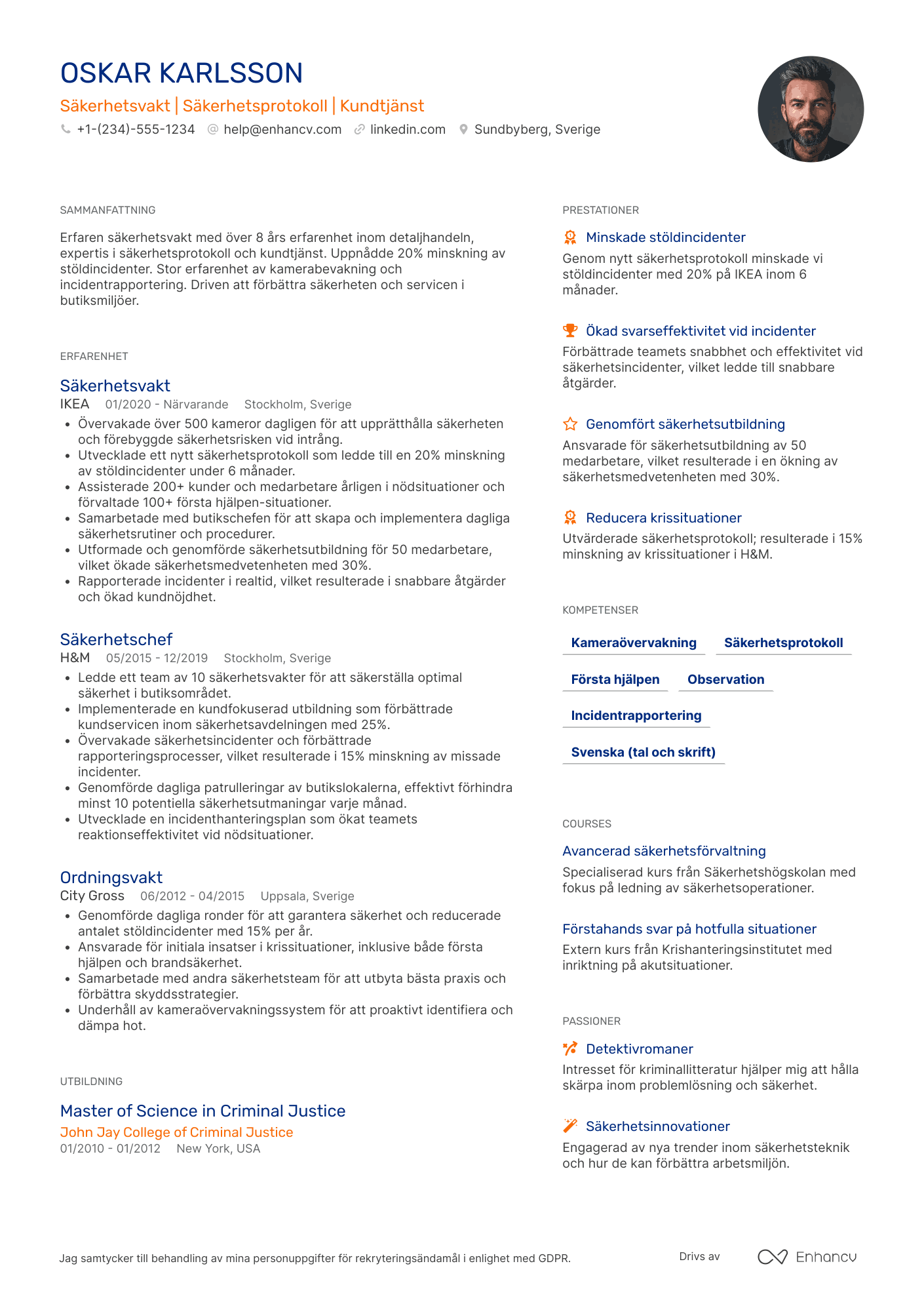 CV för Säkerhetsvakt Inom Detaljhandeln