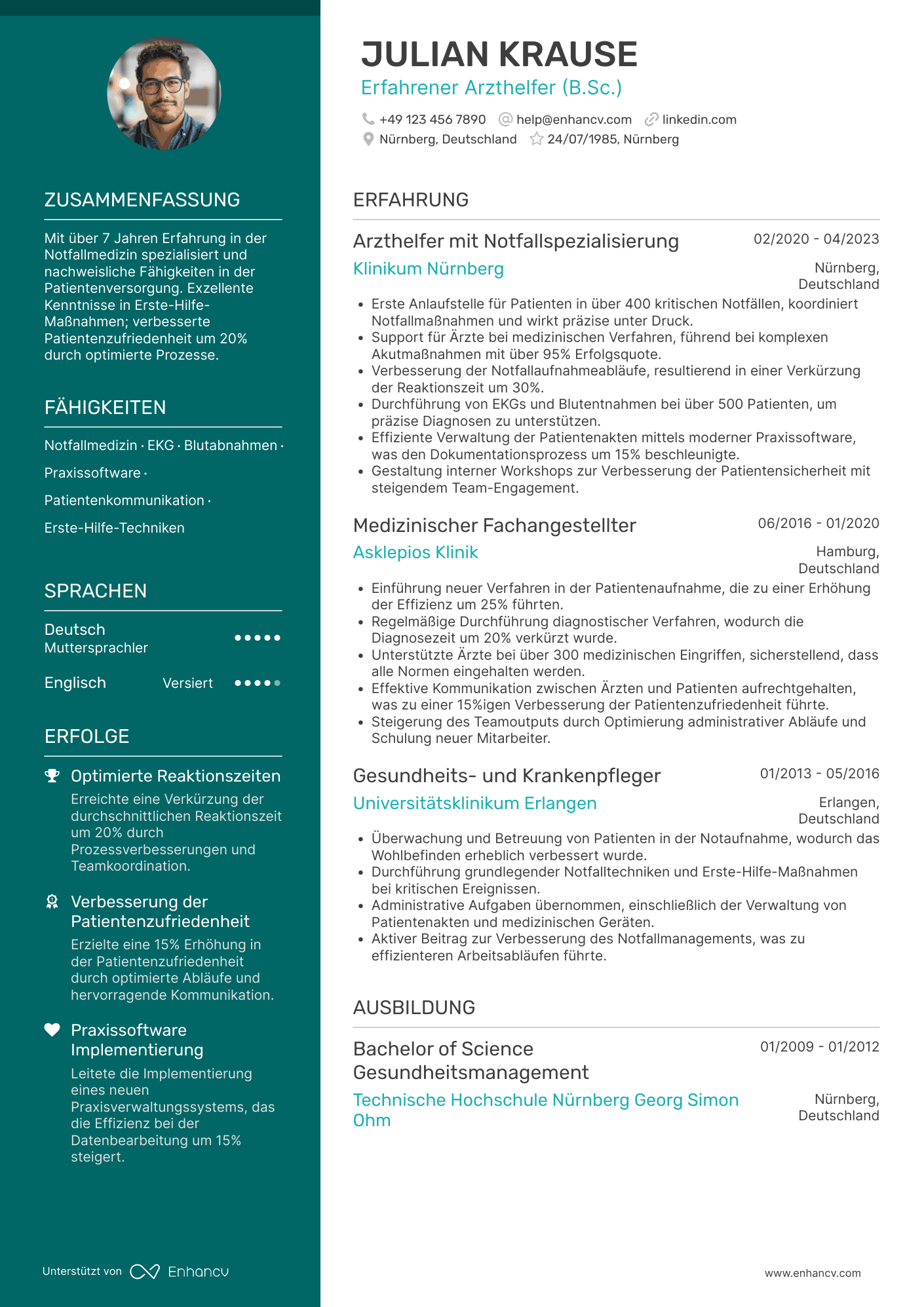 Lebenslauf als Arzthelferin mit Erfahrung in der Notfallmedizin