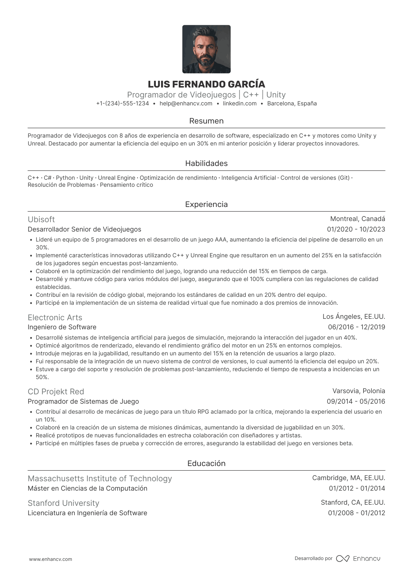 Currículum programador de videojuegos