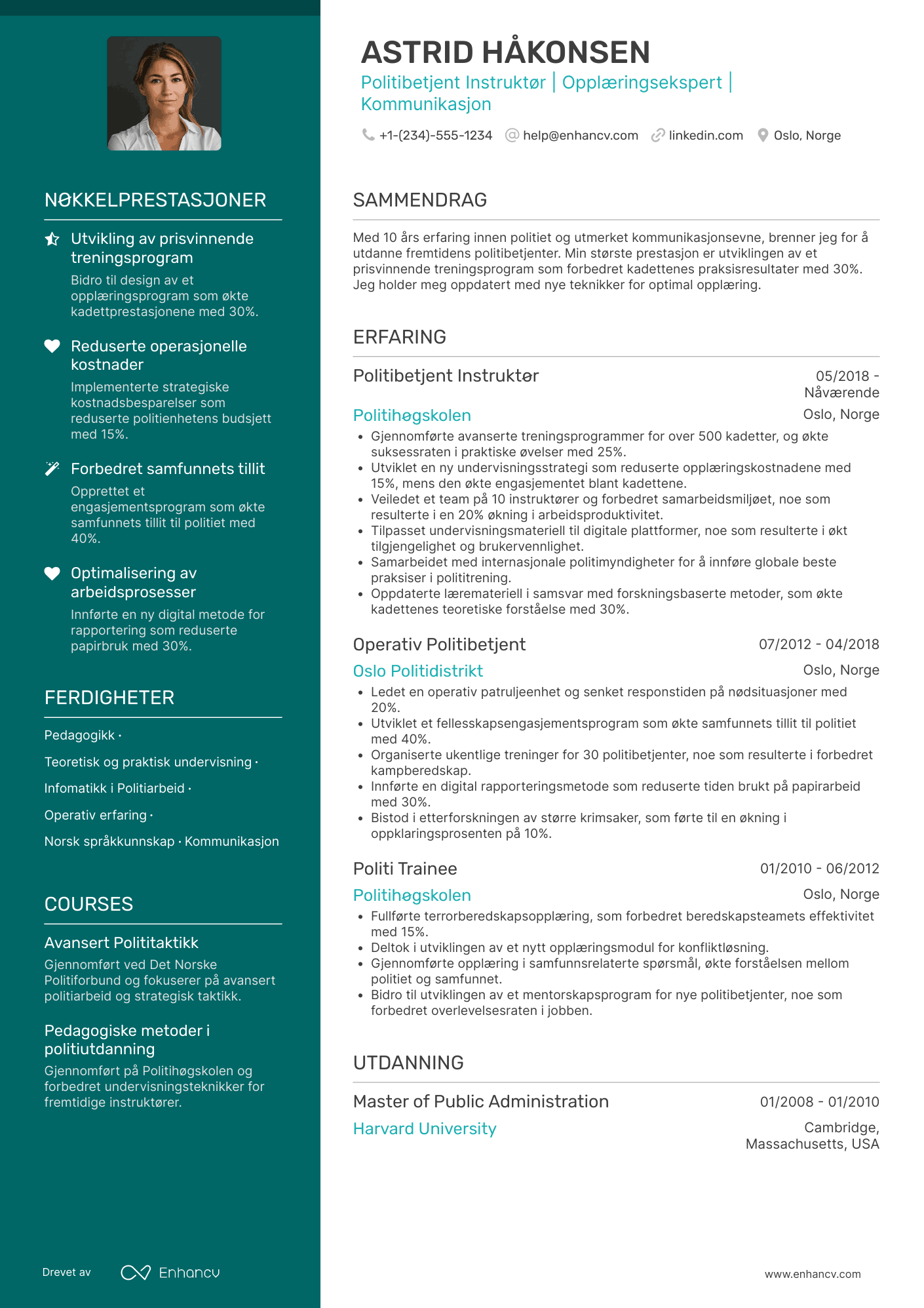 CV for Politibetjent Instruktør