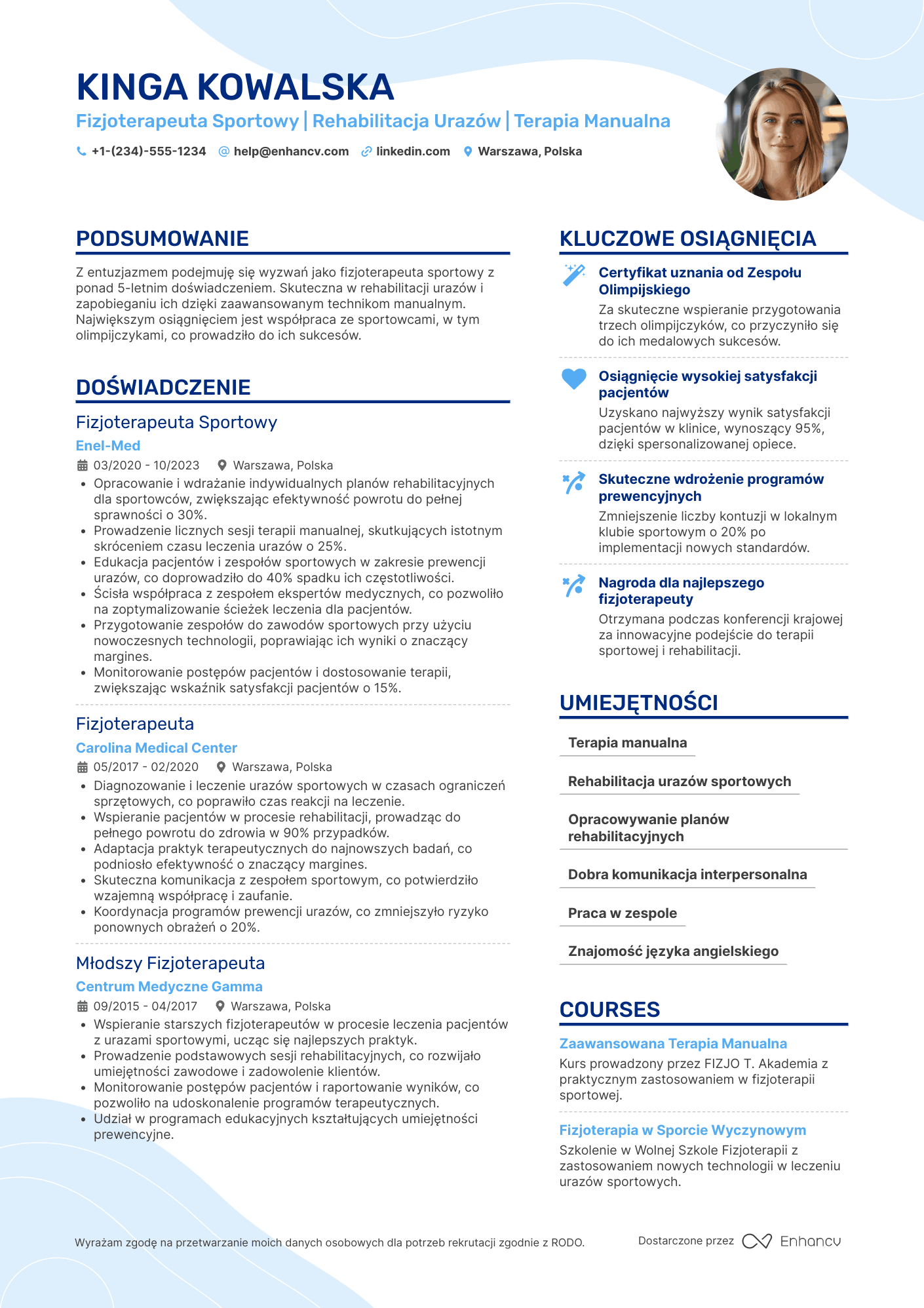 CV dla Fizjoterapeuta Sportowy