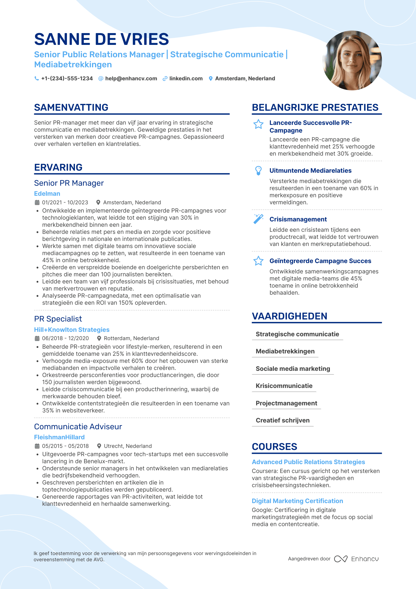 CV voor Senior Public Relations Manager
