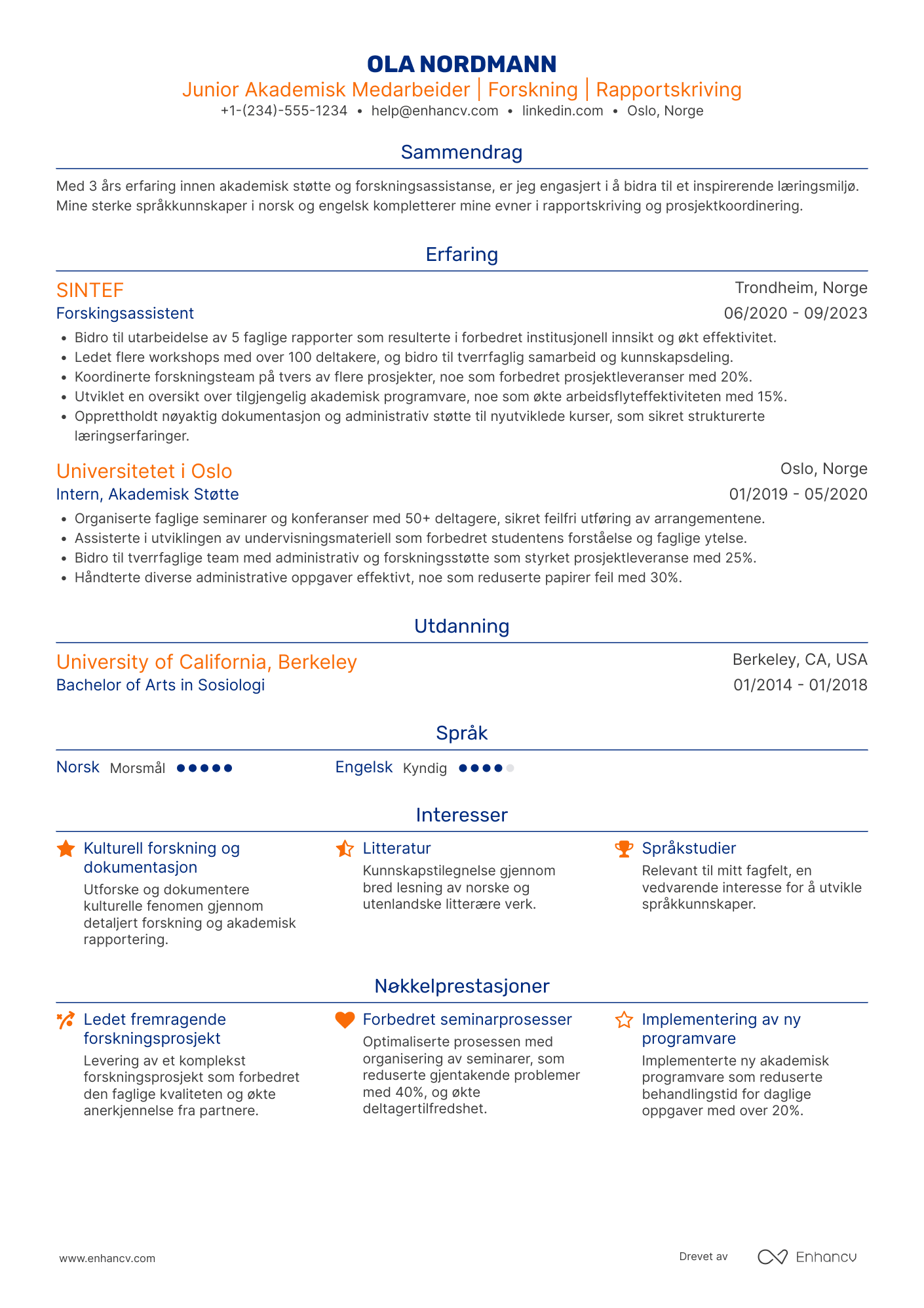 CV for Junior Akademisk Medarbeider