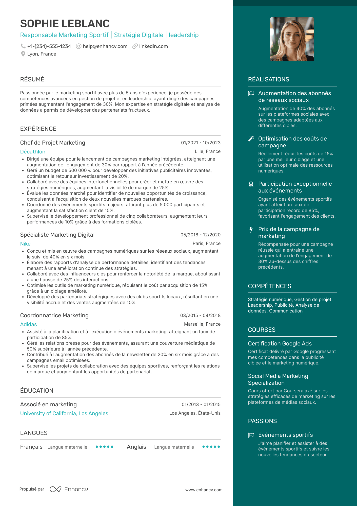 CV Responsable Marketing Sportif