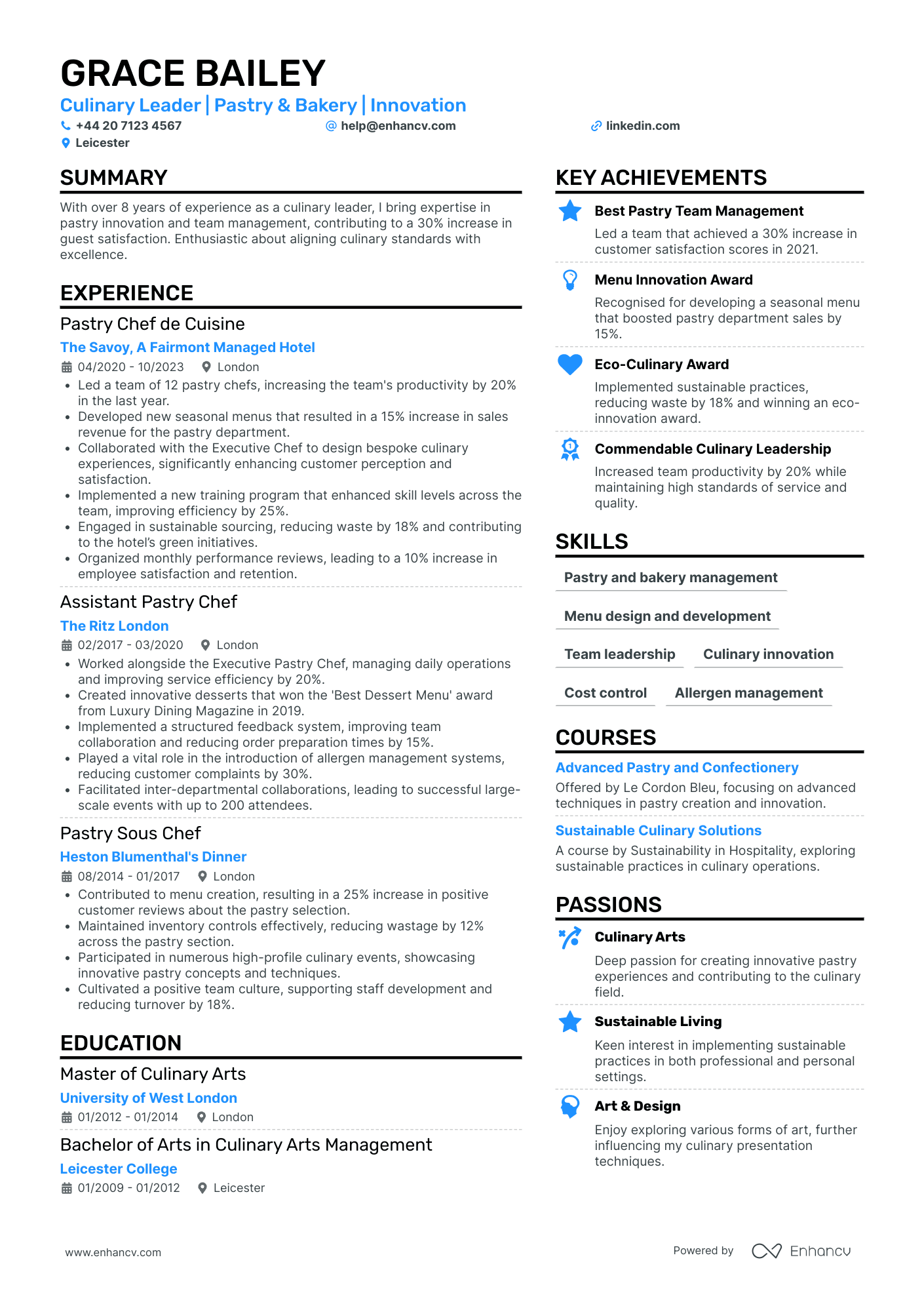 Corporate Pastry Chef CV Examples