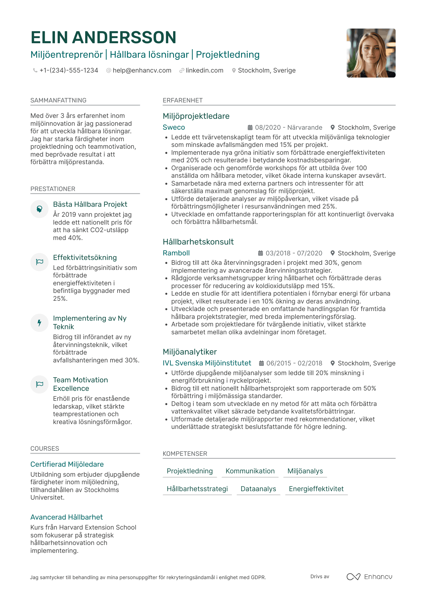 CV för Miljöentreprenör