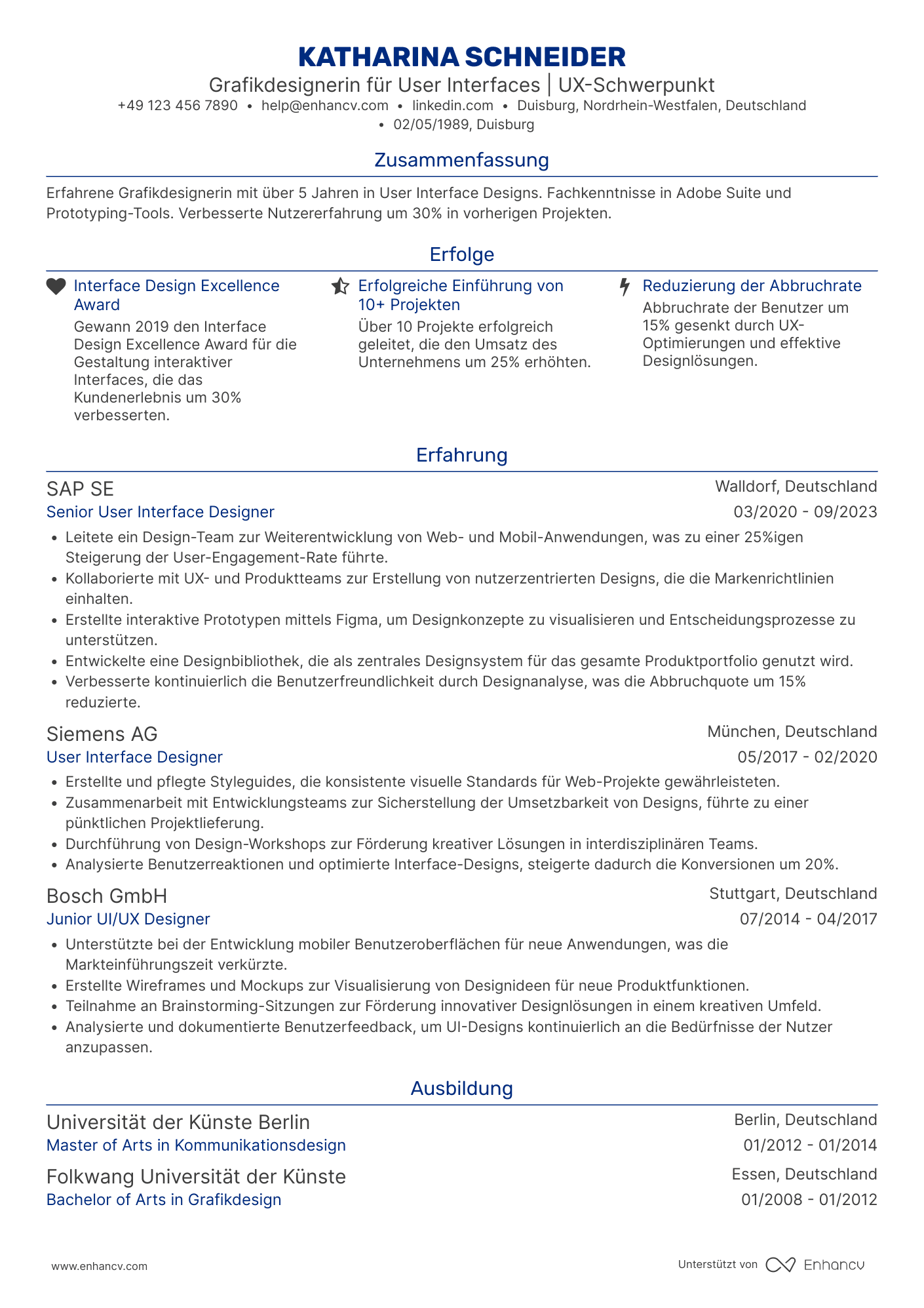 Lebenslauf als Grafikdesigner für User Interface