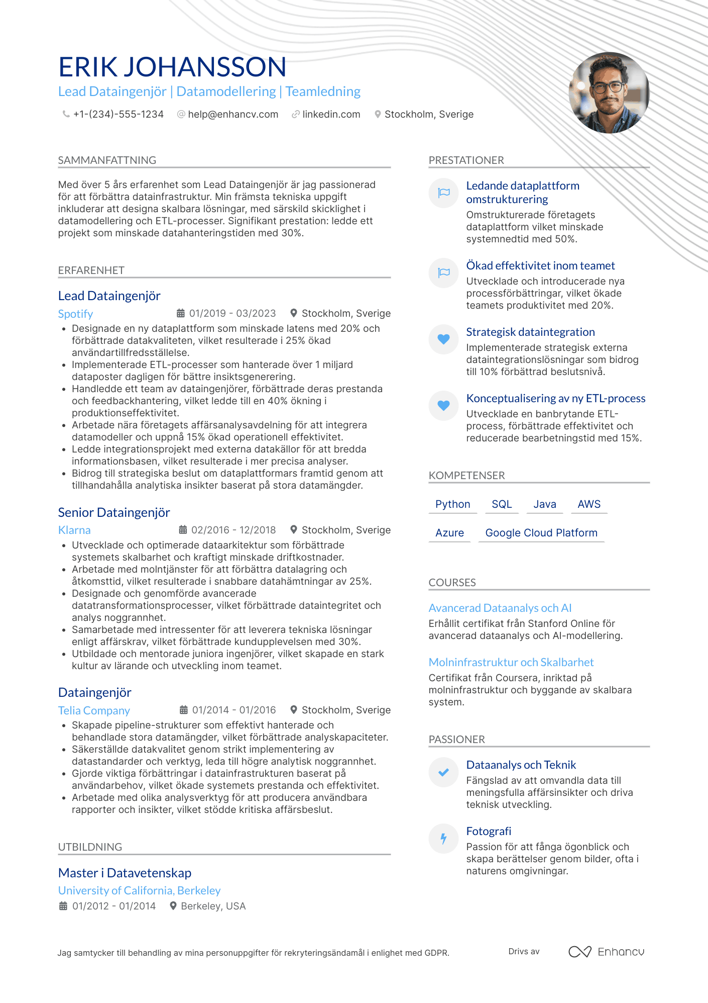 CV för Lead Dataingenjör