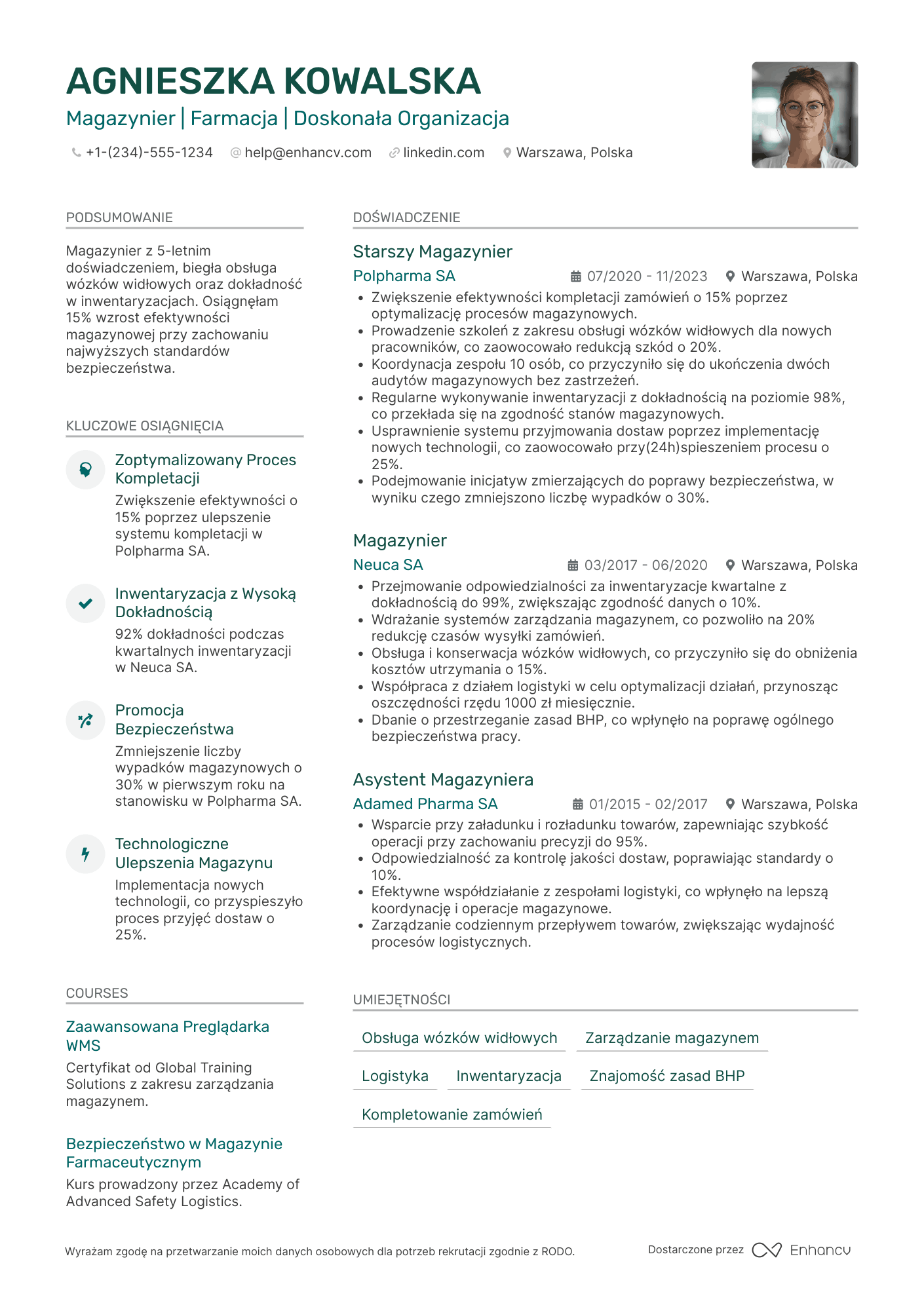 CV dla Magazynier w Branży Farmaceutycznej