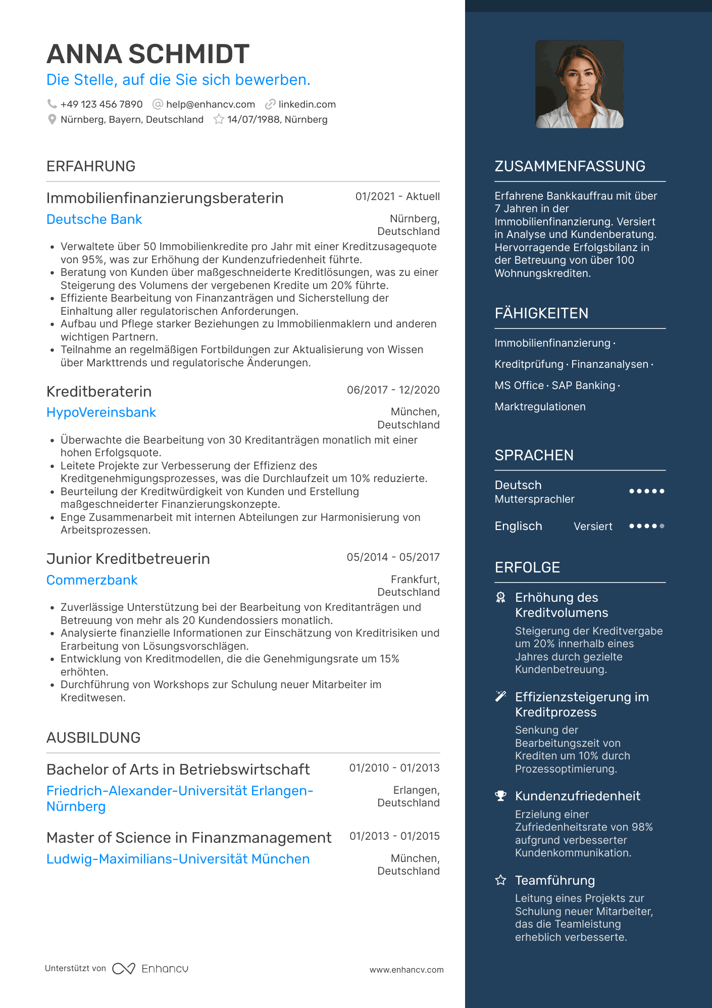 Lebenslauf als Bankkaufmann in der Immobilienfinanzierung