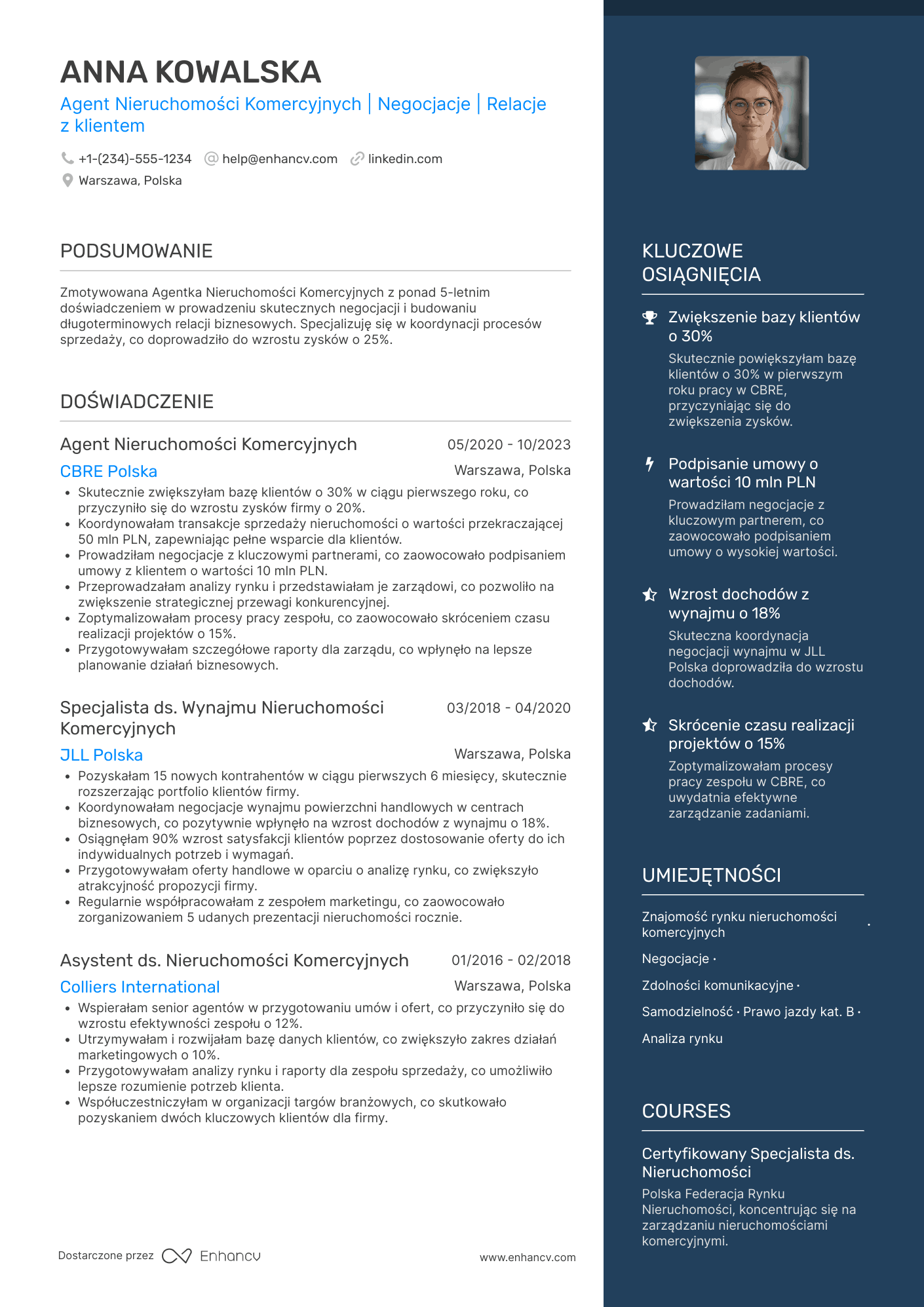 CV dla Agent Nieruchomości Komercyjnych