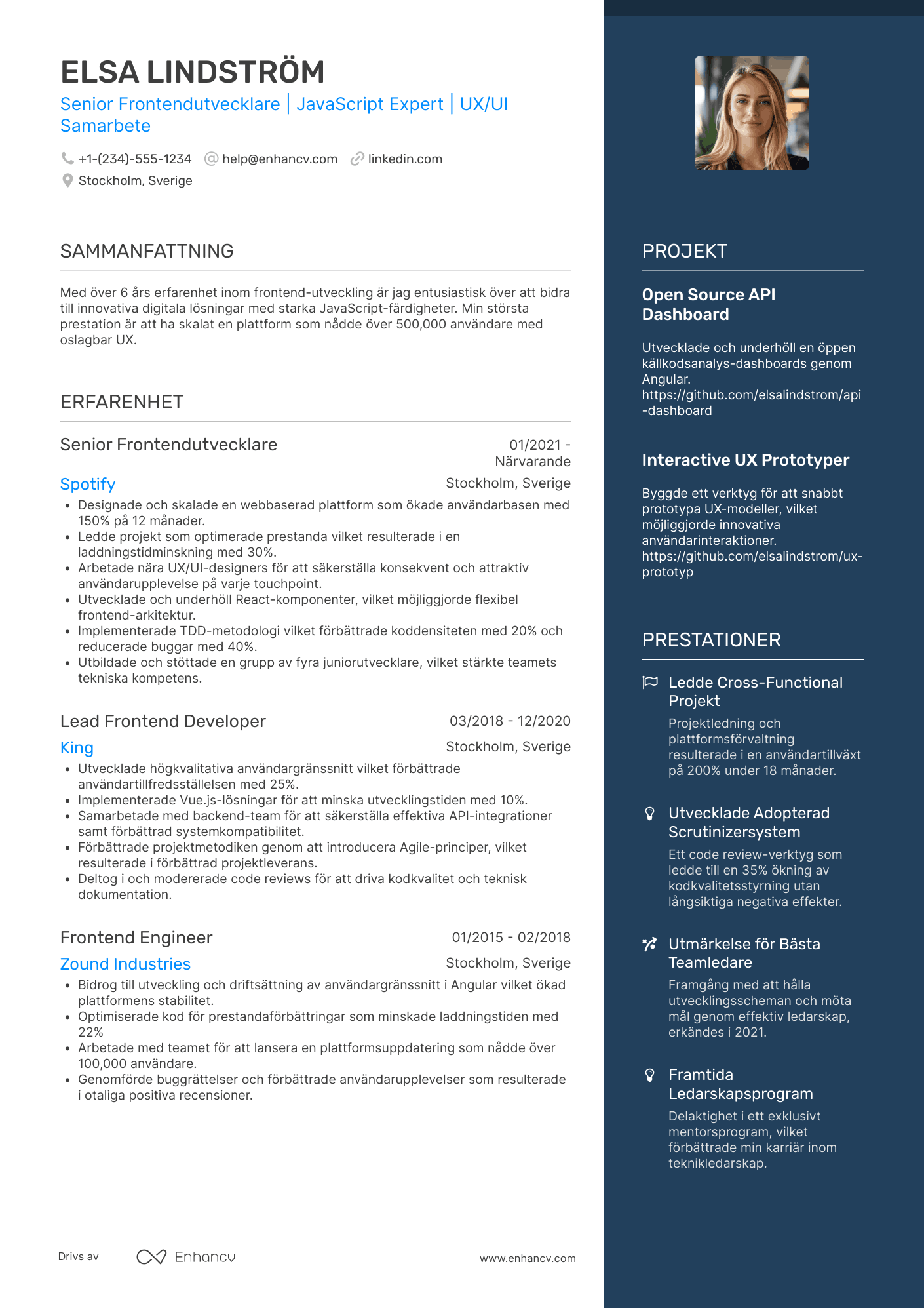 CV för Senior Frontendutvecklare