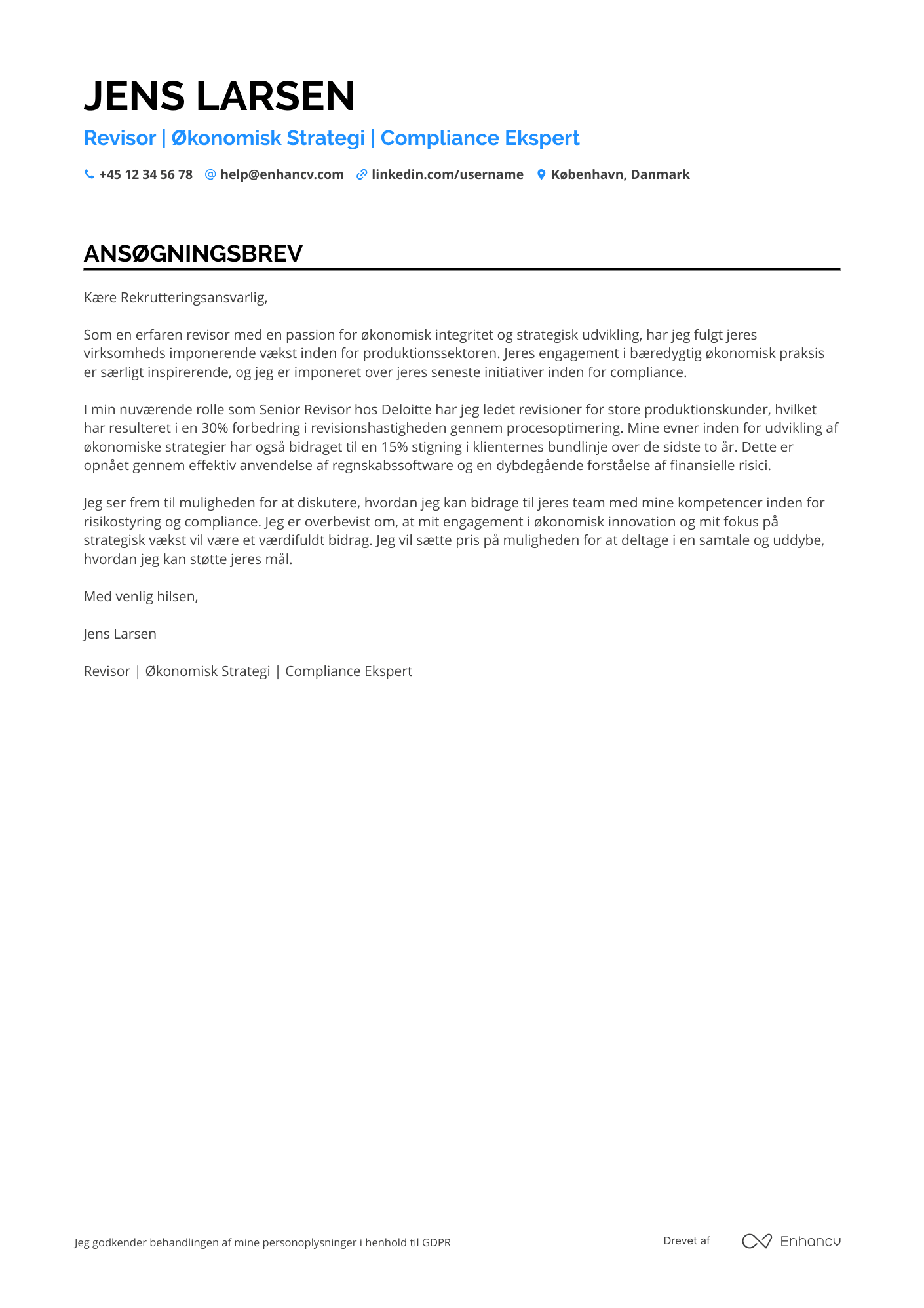Ansøgningsbrev til Revisor i produktionsindustrien