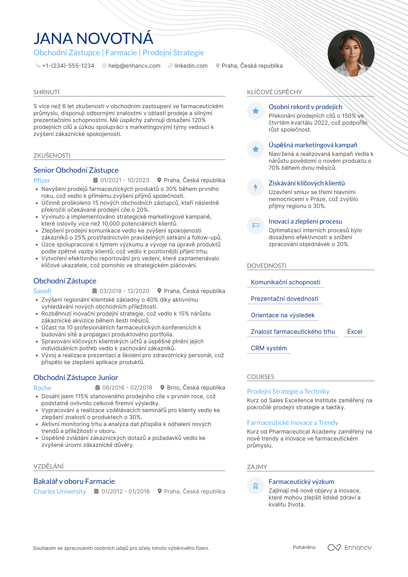 Životopis pro Obchodní zástupce pro farmaceutický průmysl