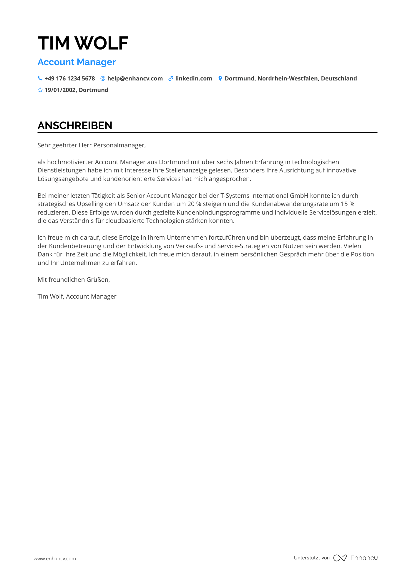 Account Manager für technologische Dienstleistungen