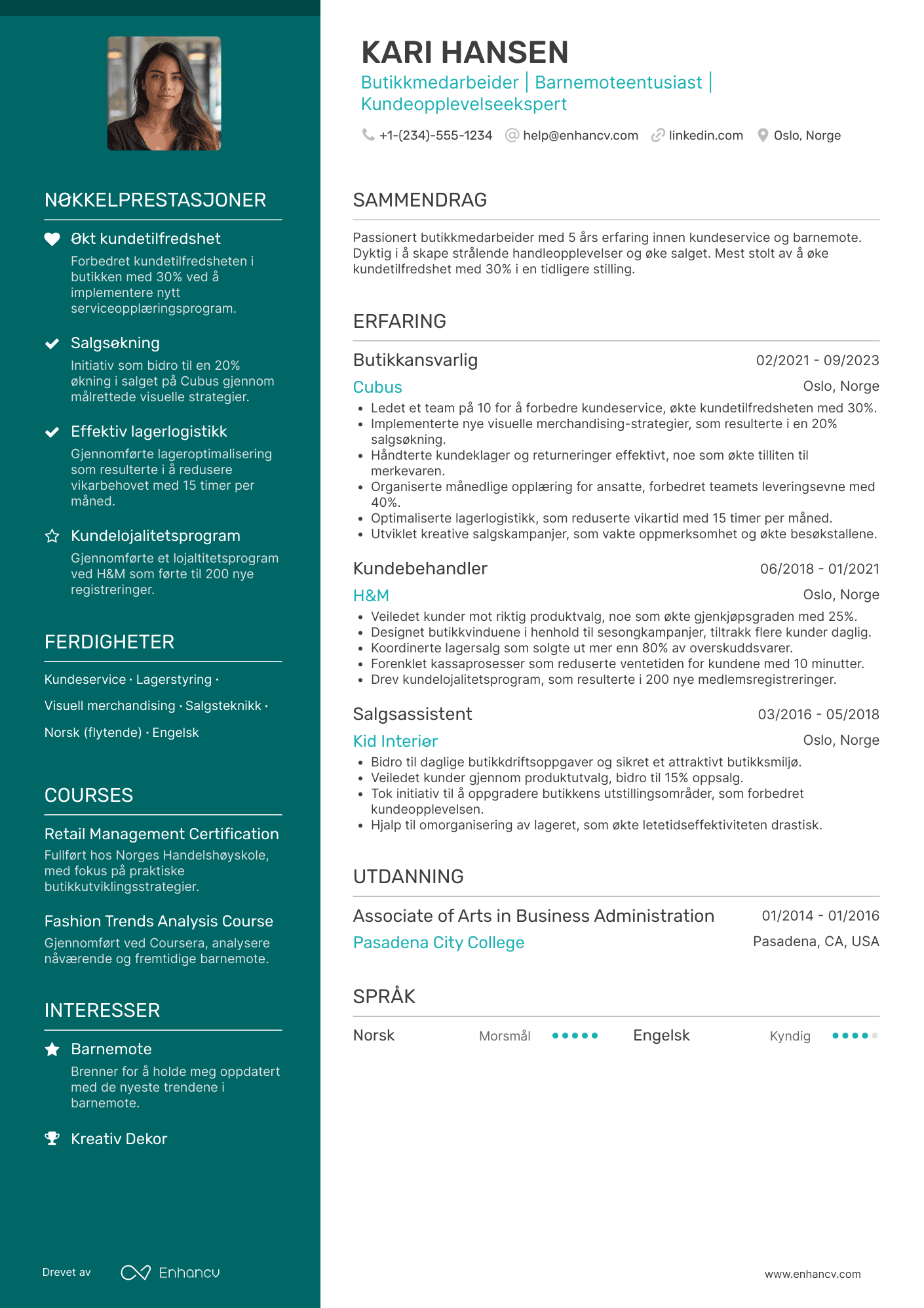 CV for Butikkmedarbeider barnemote