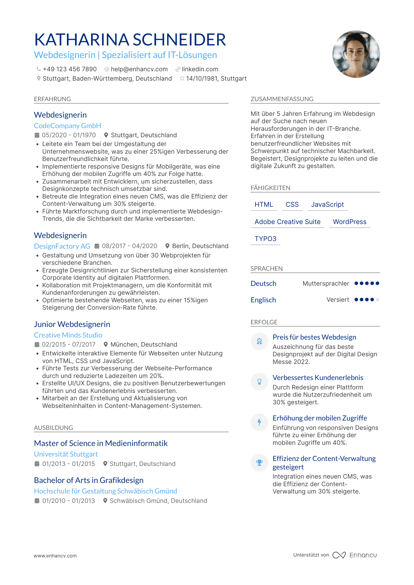 Lebenslauf in Webdesigner für IT Unternehmen