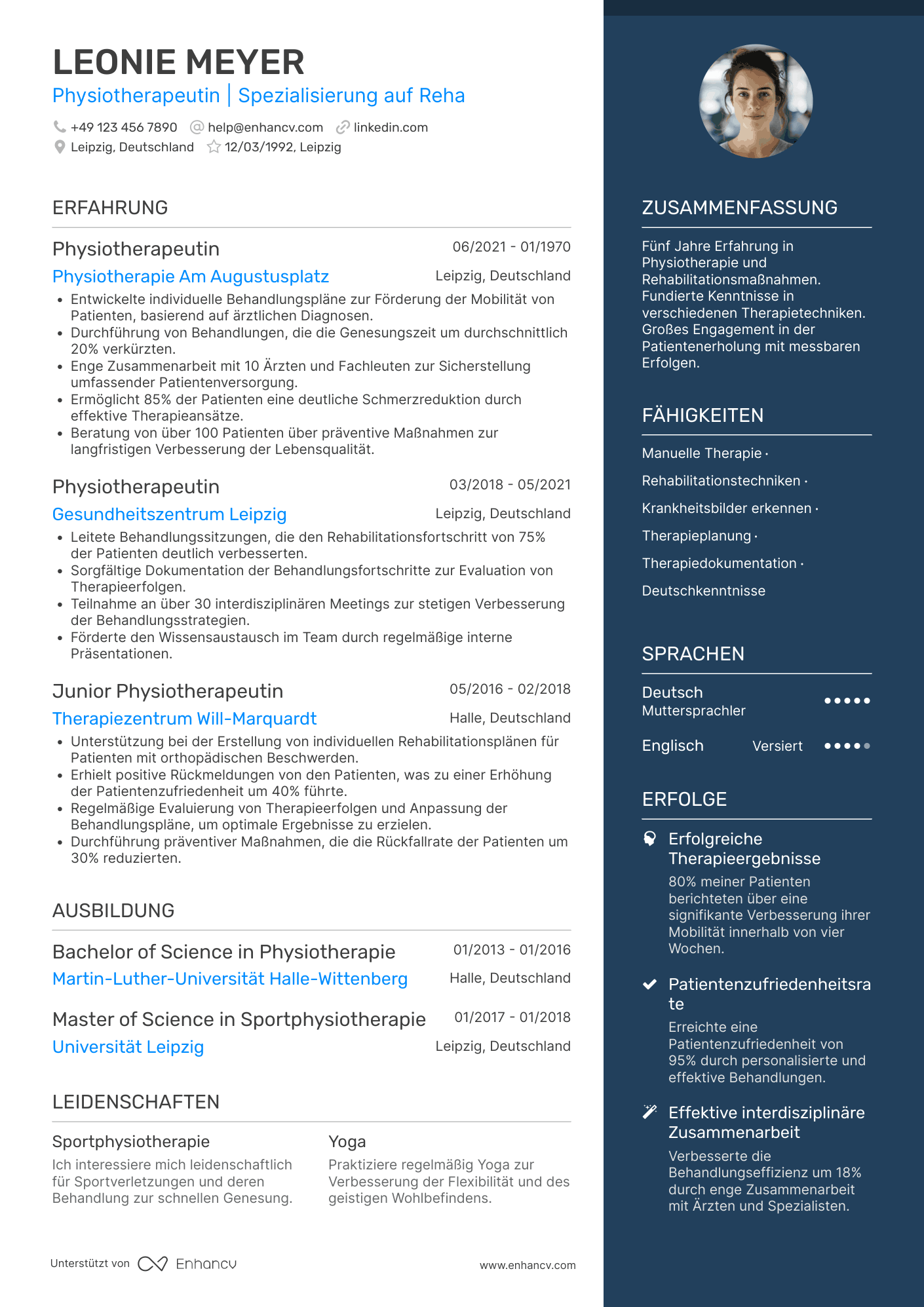 Lebenslauf in Physiotherapeut in einer Physiotherapiepraxis