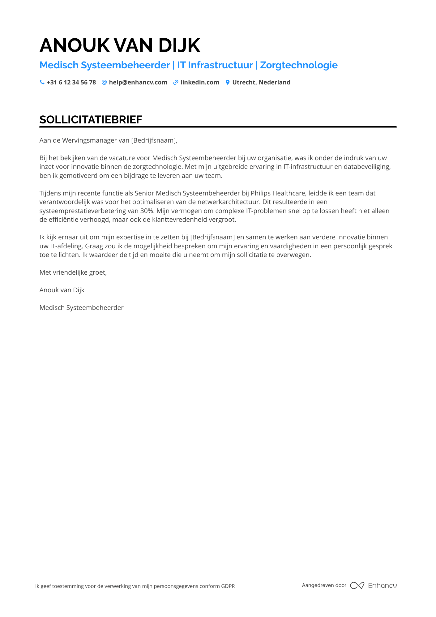 Sollicitatiebrief voor Medisch Systeembeheerder