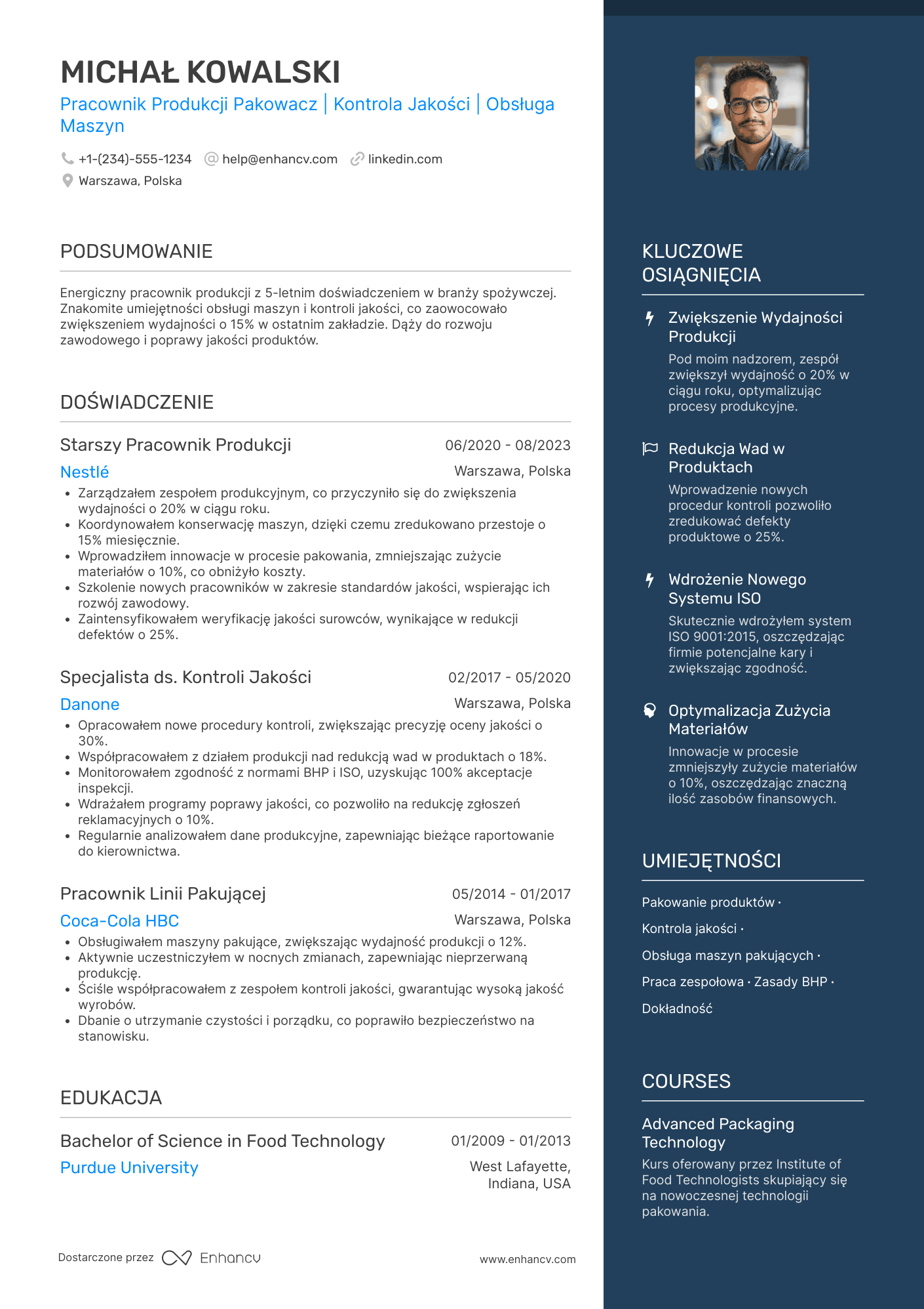 CV dla Pracownik Produkcji Pakowacz