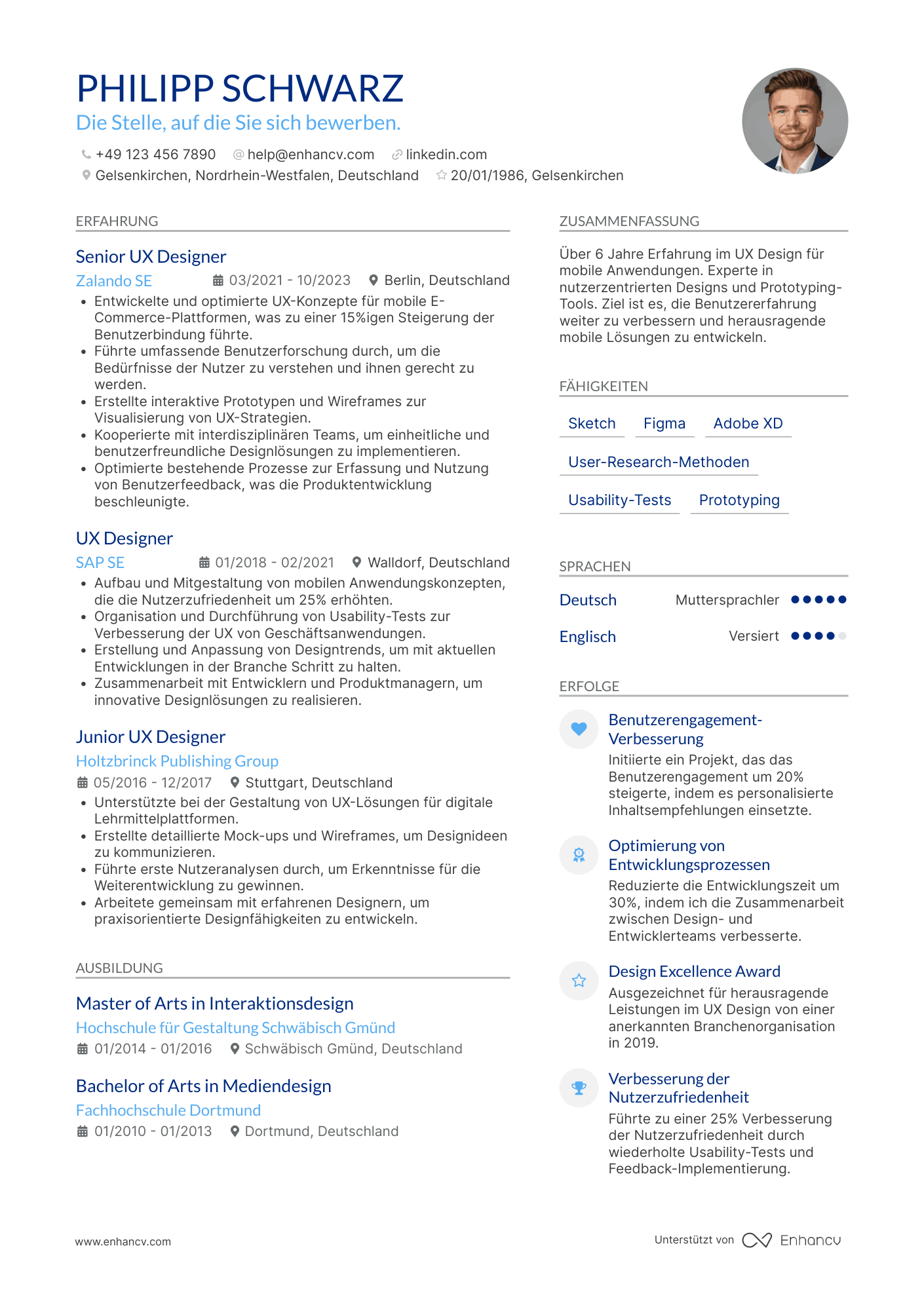 Lebenslauf als UX Designer für mobile Anwendungen