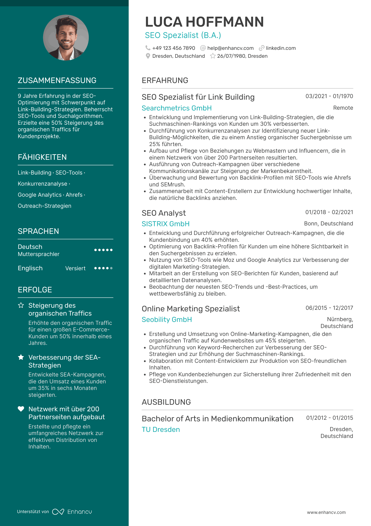 Lebenslauf als SEO Spezialist für Link Building
