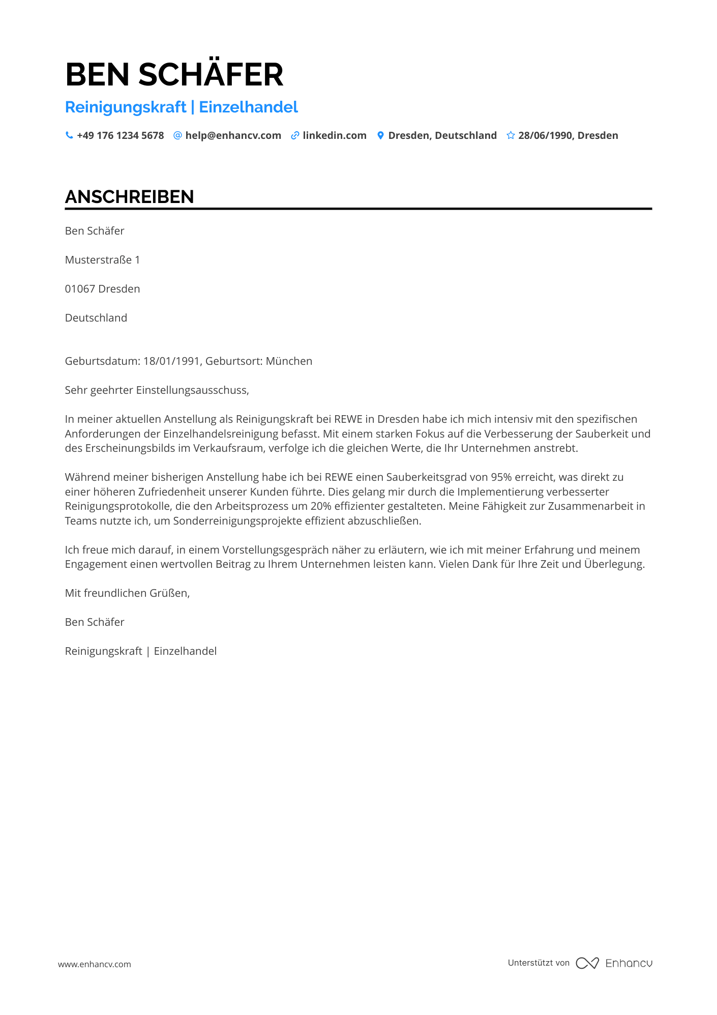 Reinigungskraft für Einzelhandel