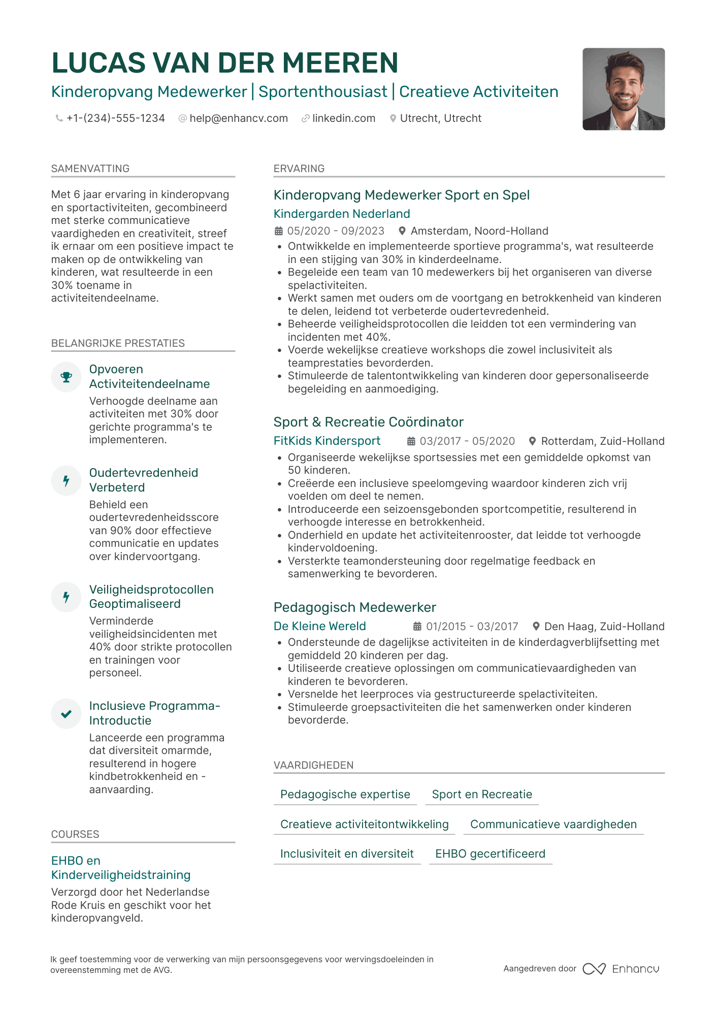CV voor Kinderopvang Medewerker Sport en Spel