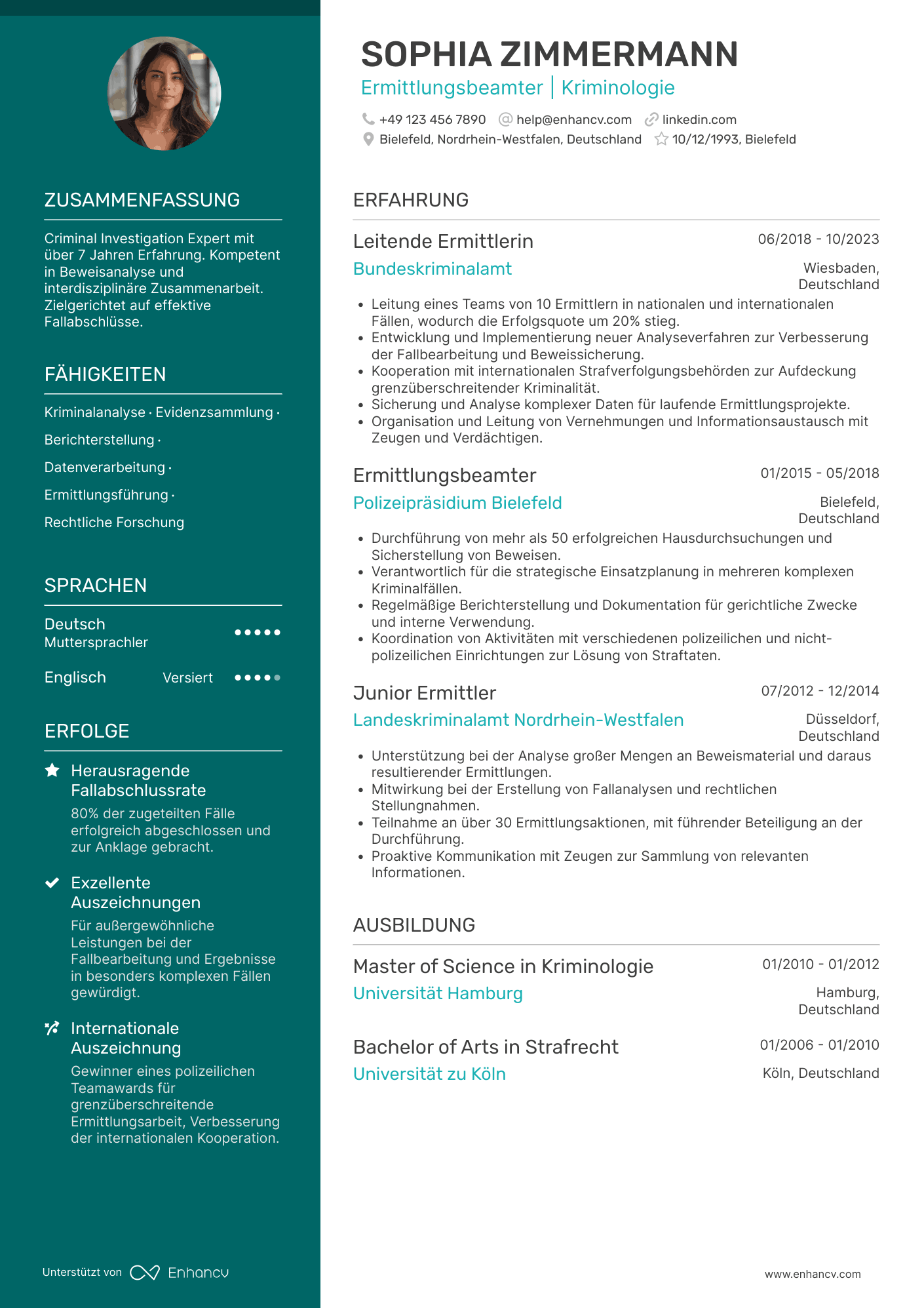 Lebenslauf als Polizei Ermittlungsbeamter