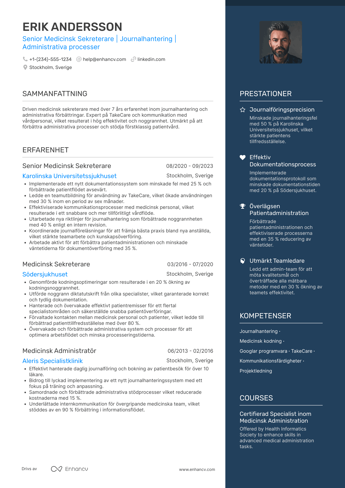 CV för Senior Medicinsk Sekreterare