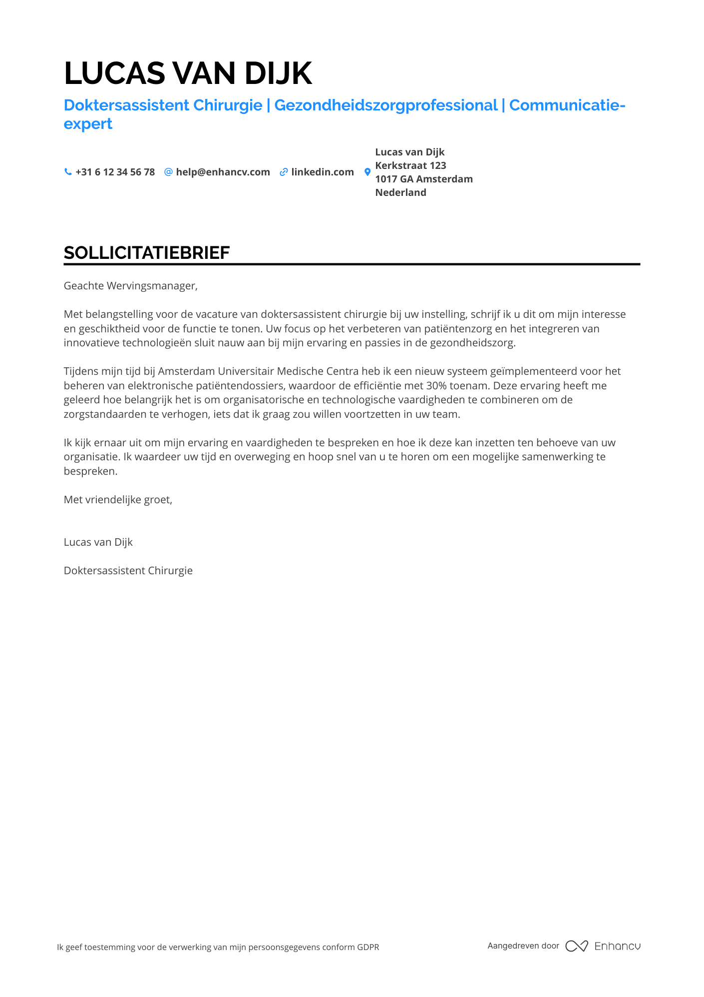 Sollicitatiebrief voor Doktersassistent Chirurgie