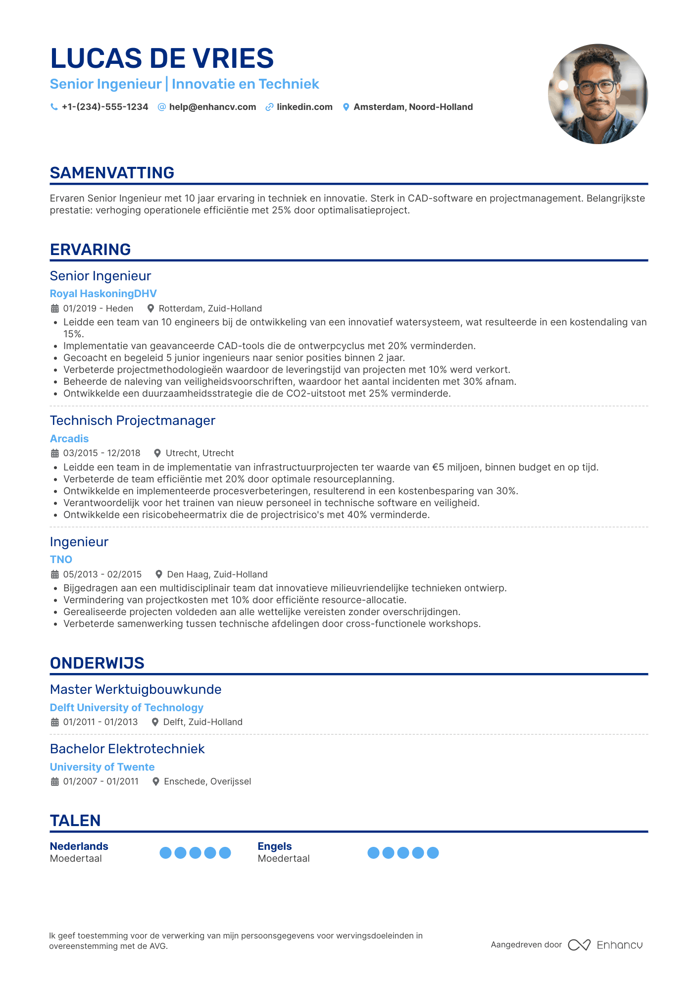 CV voor Senior ingenieur