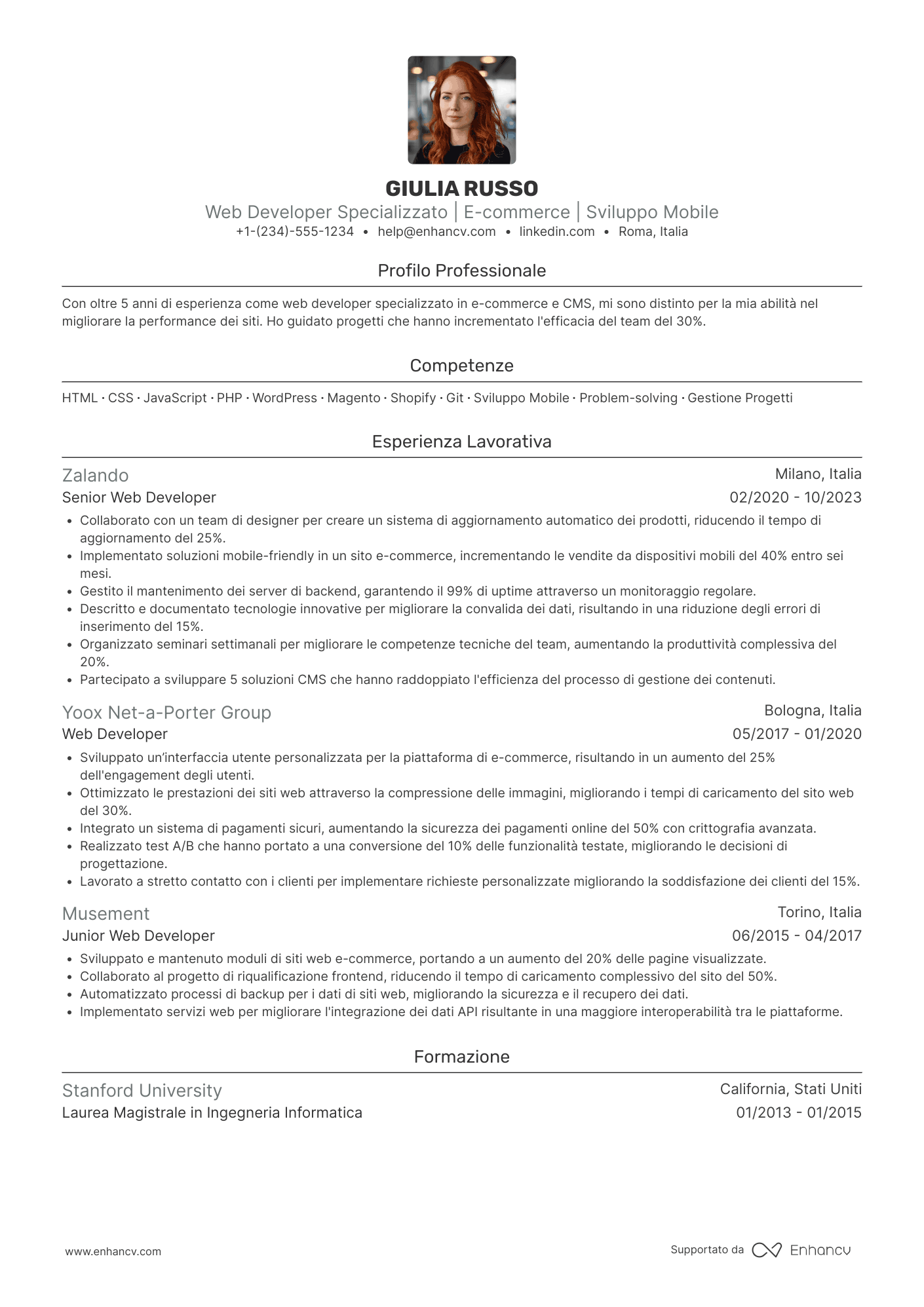 CV web developer specializzato (e commerce, CMS, mobile)