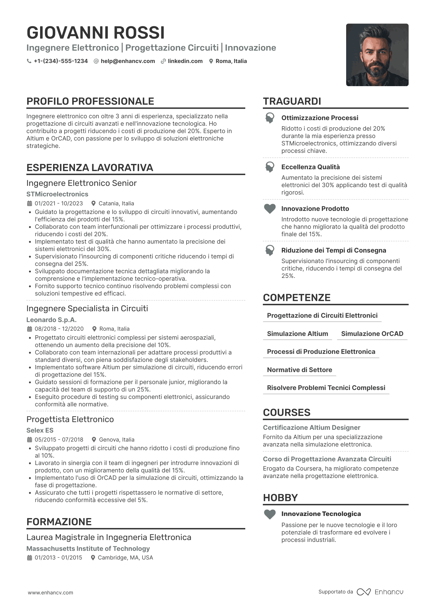 Curriculum Ingegnere Elettronico
