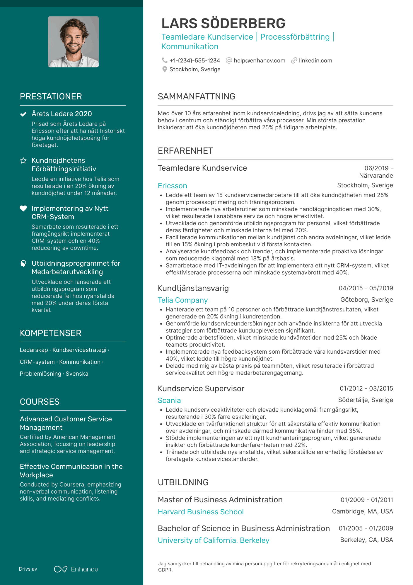 CV för Teamledare Kundservice