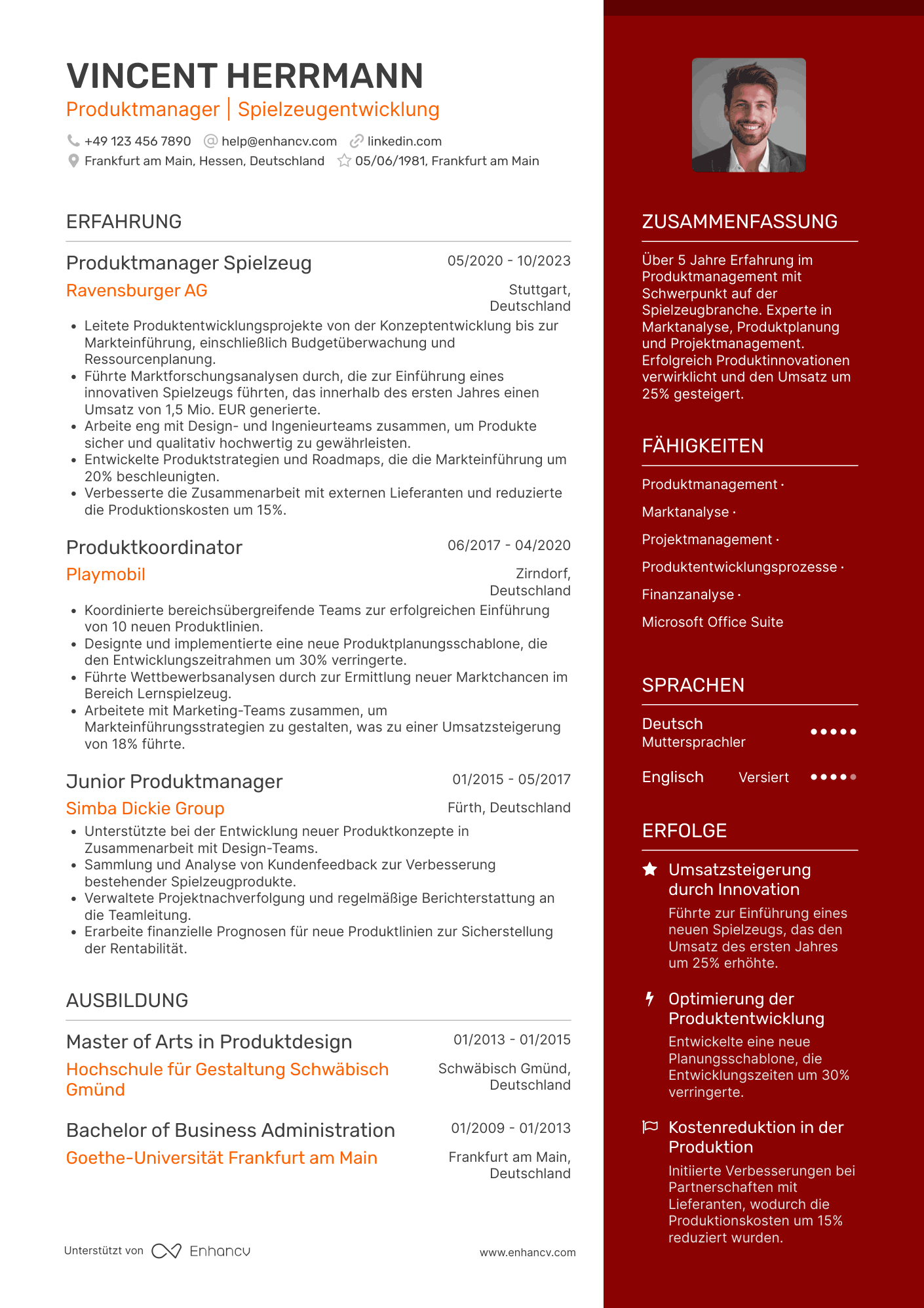 Lebenslauf als Produktmanager für Spielzeug
