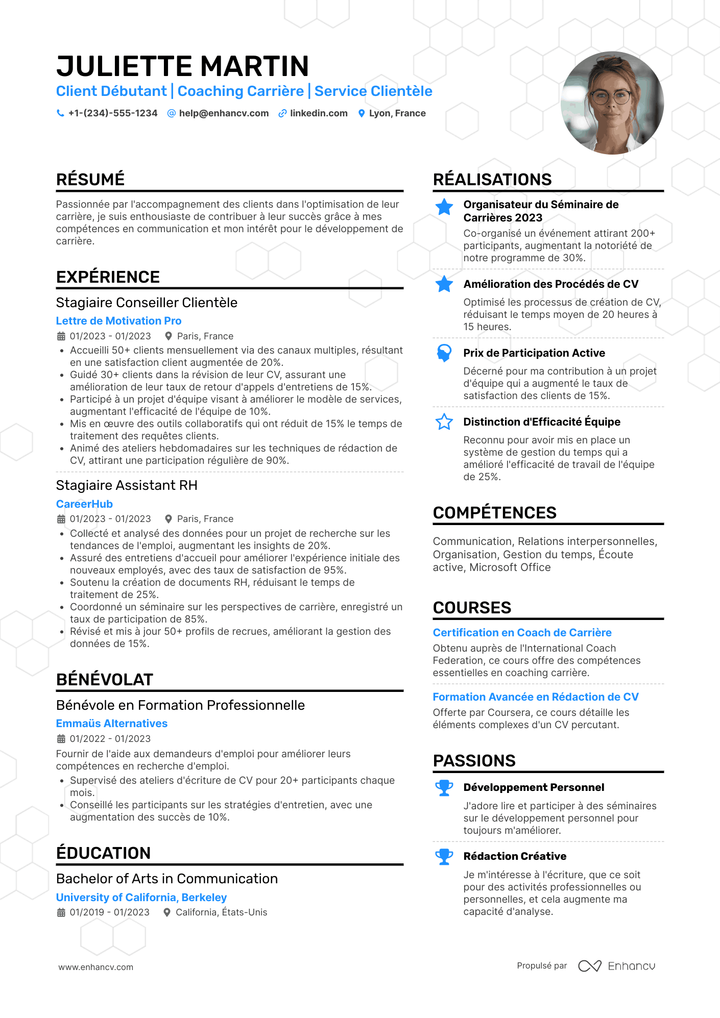 CV service client débutant