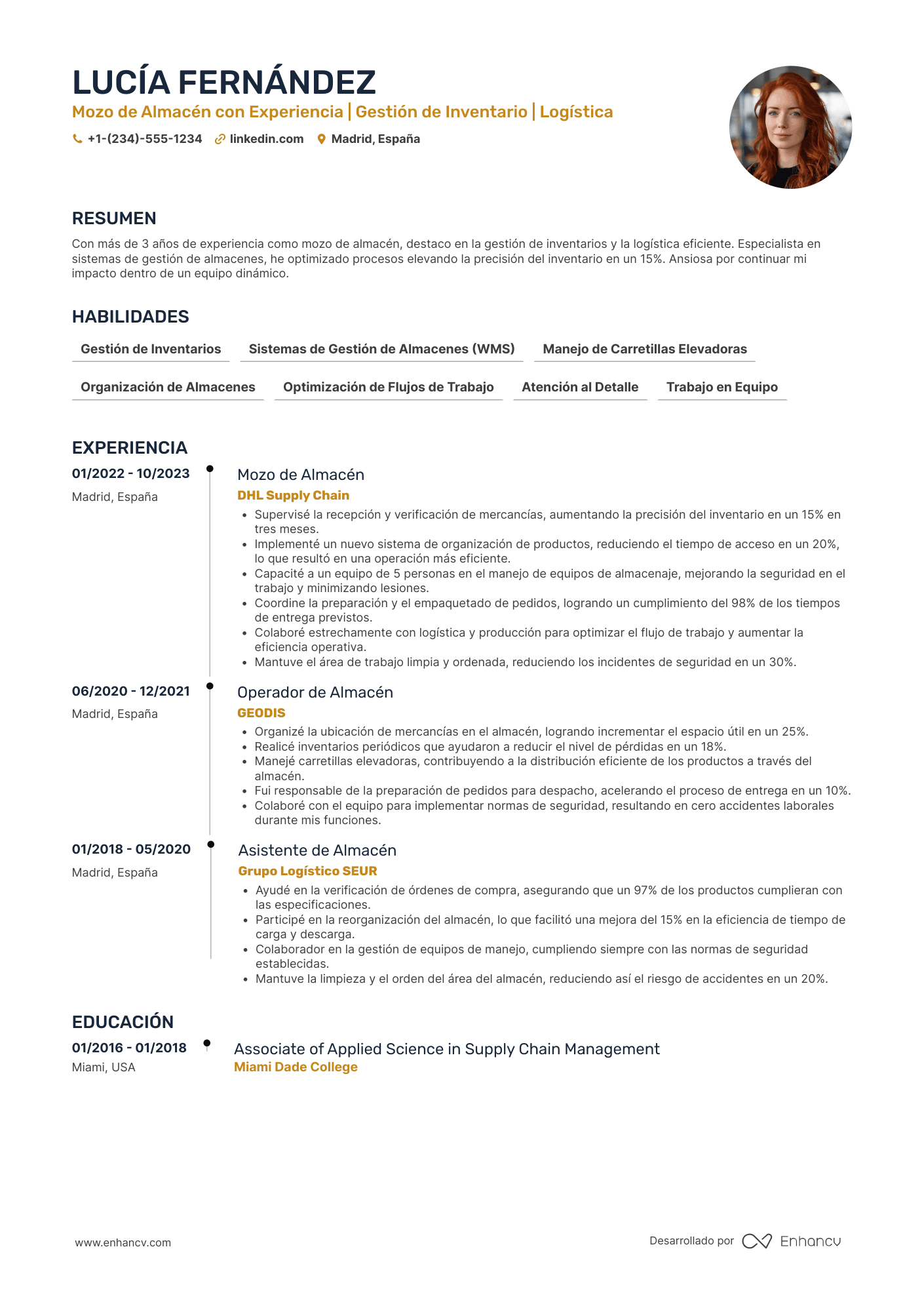 Ejemplo de currículum para mozo de almacén con experiencia