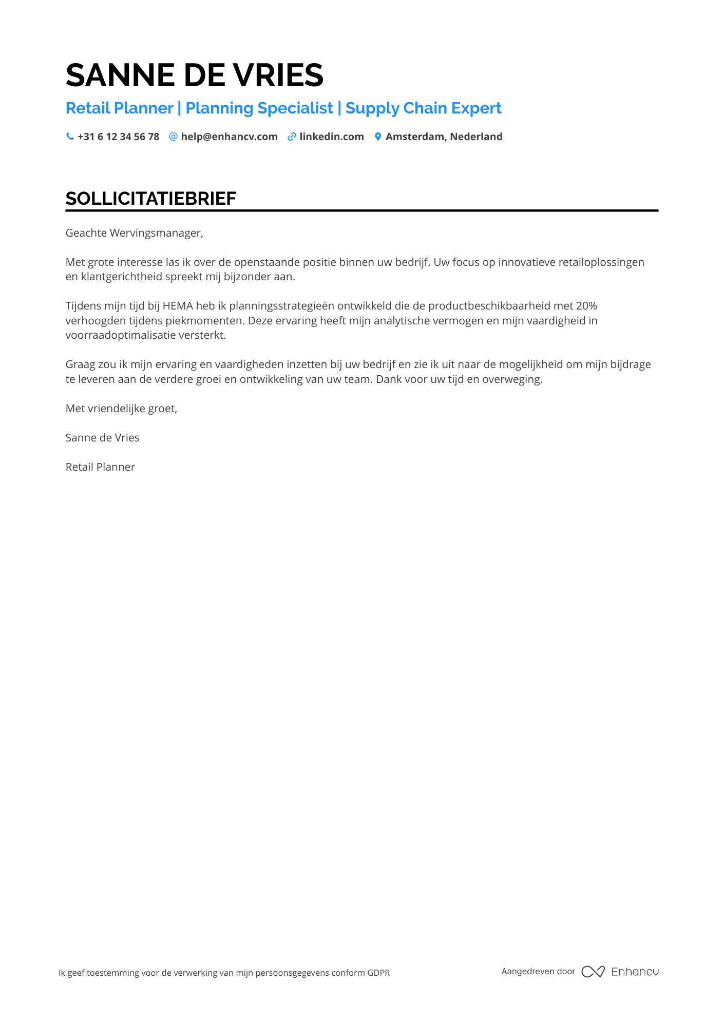Sollicitatiebrief voor Kruidvat Retail Planner