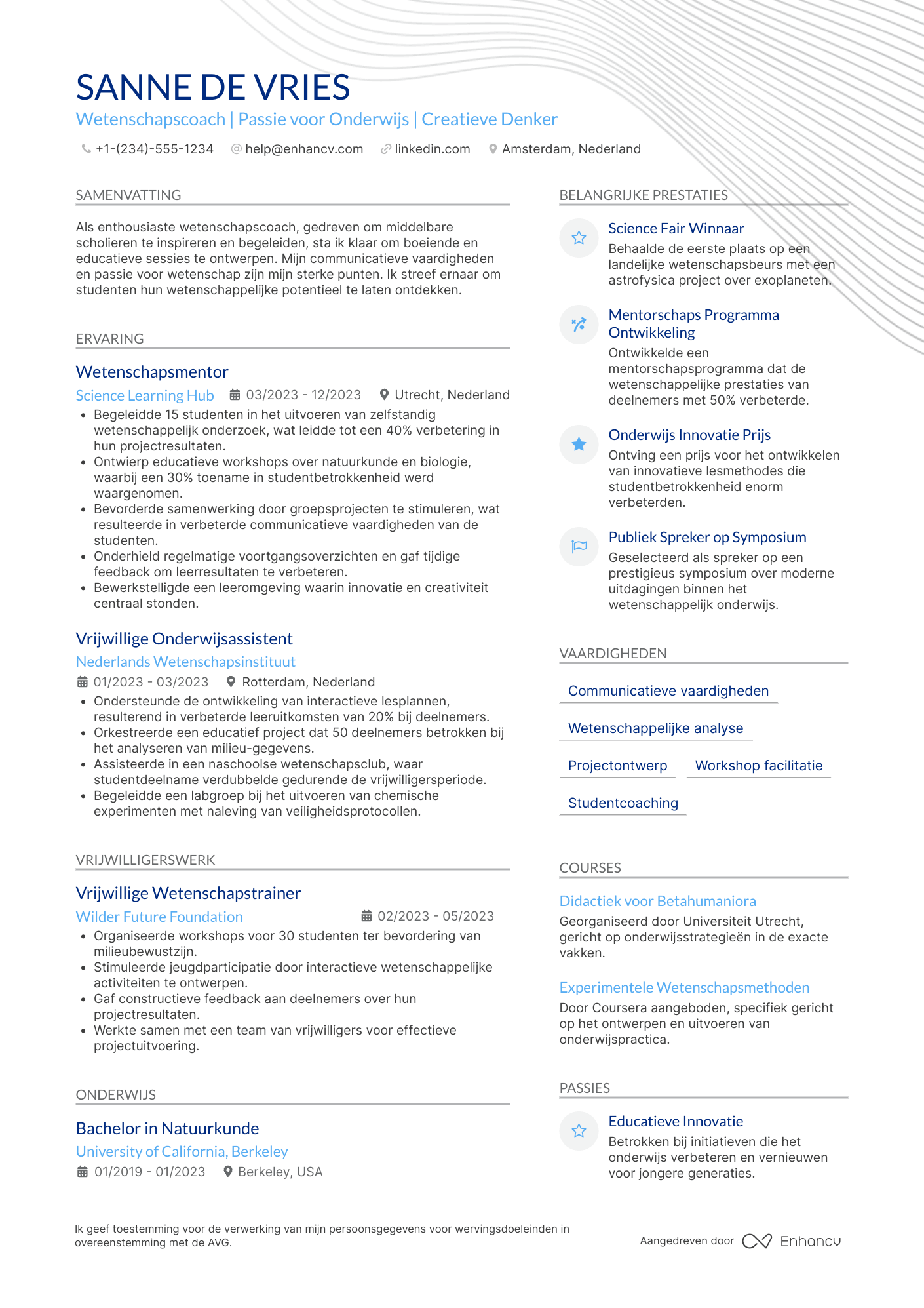 CV voor Middelbare School Student Advanced Science Group Leader
