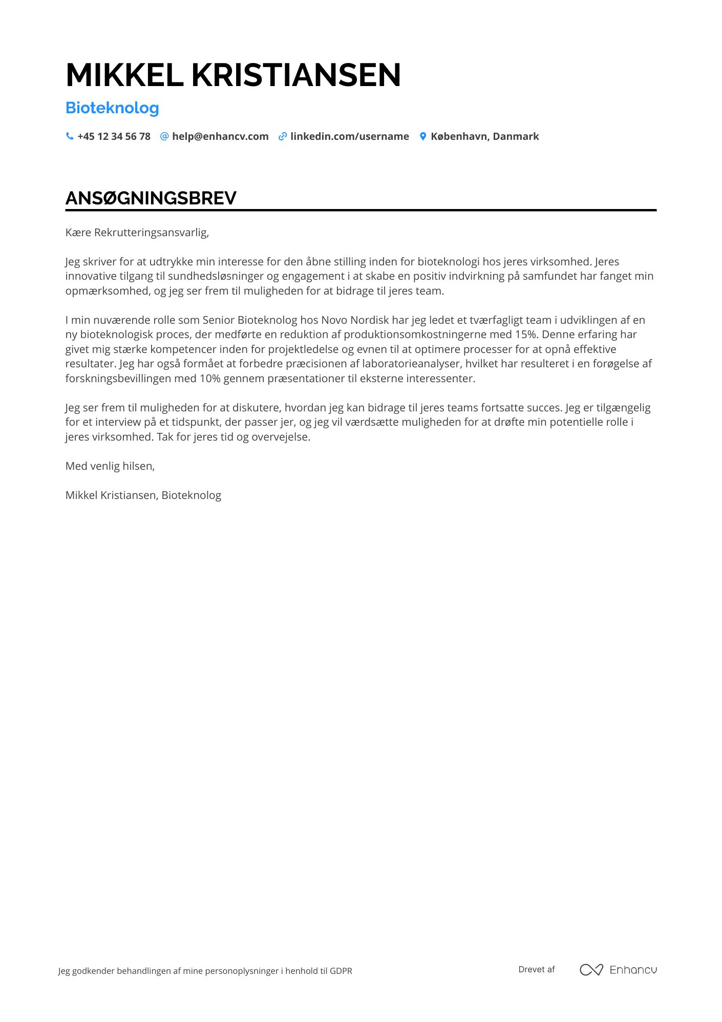 Ansøgningsbrev til Bioteknolog