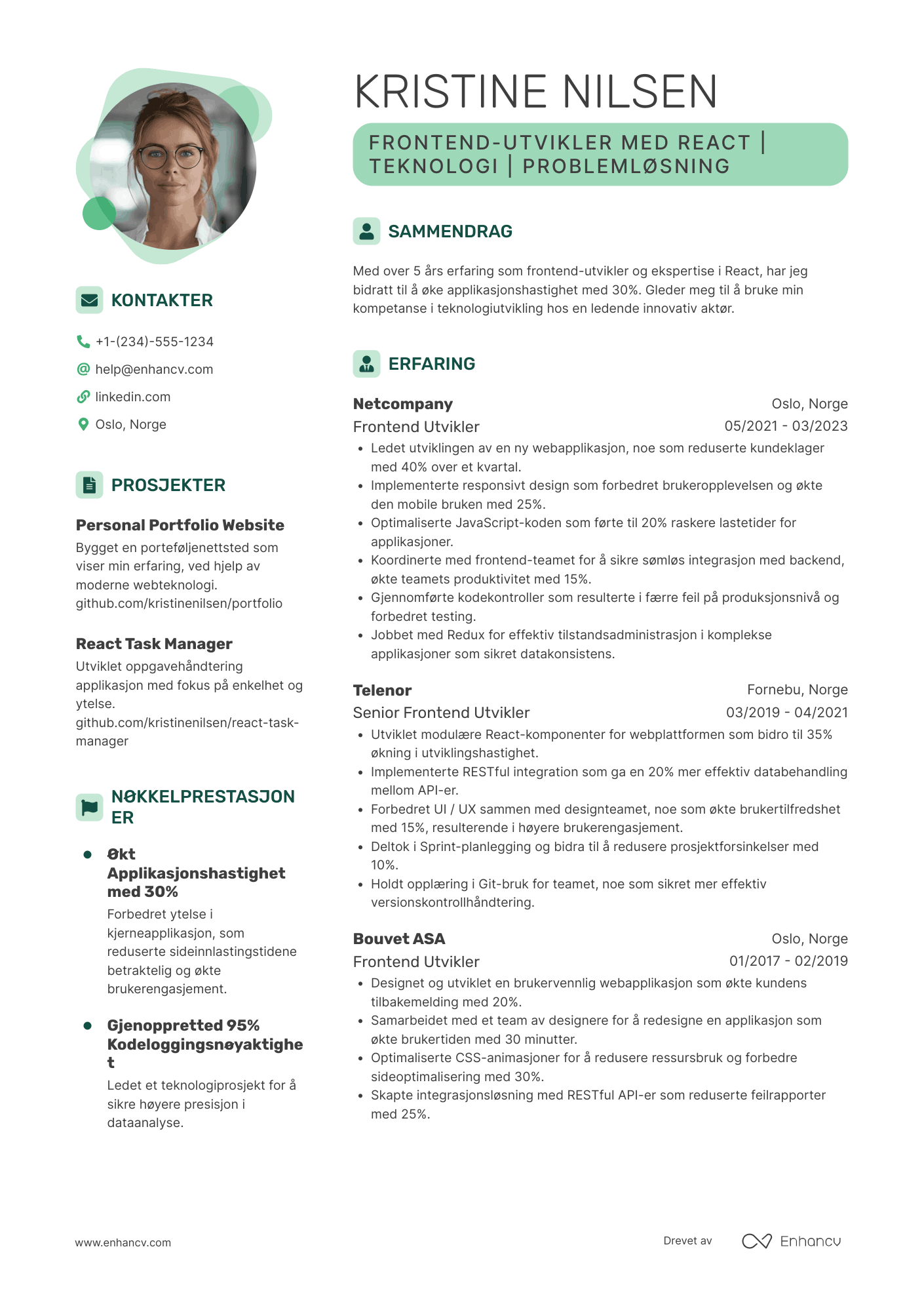 CV for Frontend‑utvikler med React