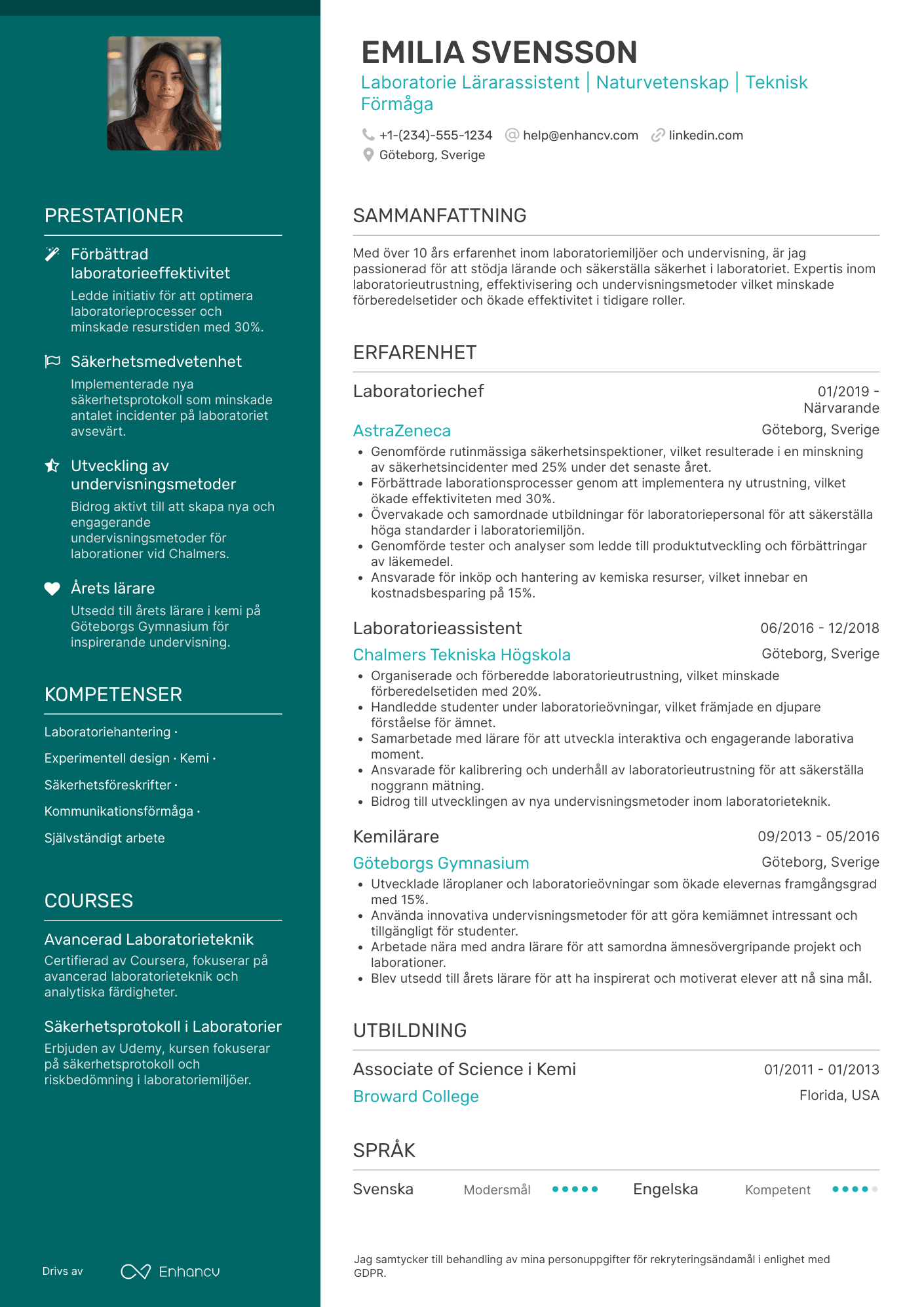 CV för Laboratorie Lärarassistent