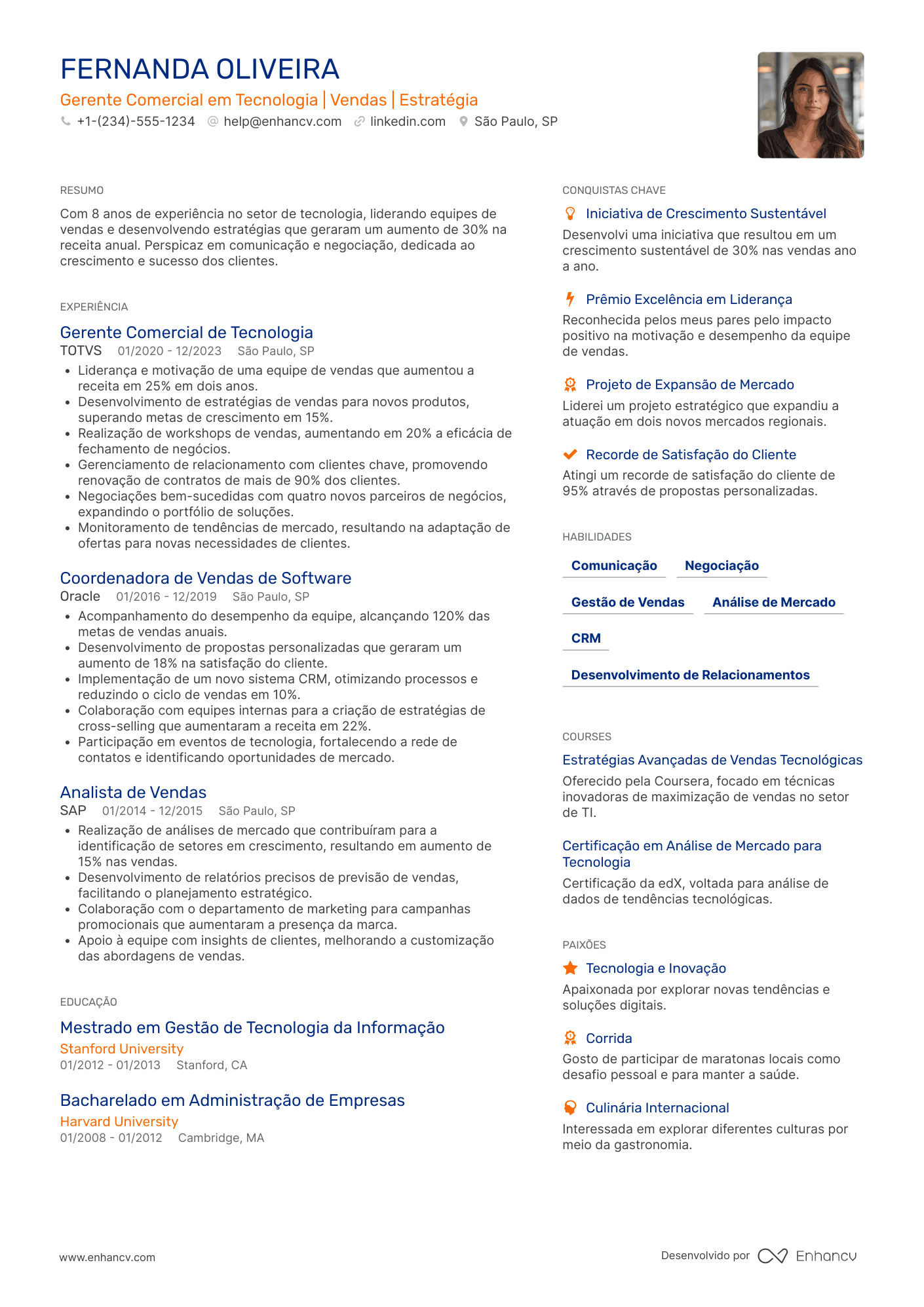 Currículo gerente comercial em tecnologia
