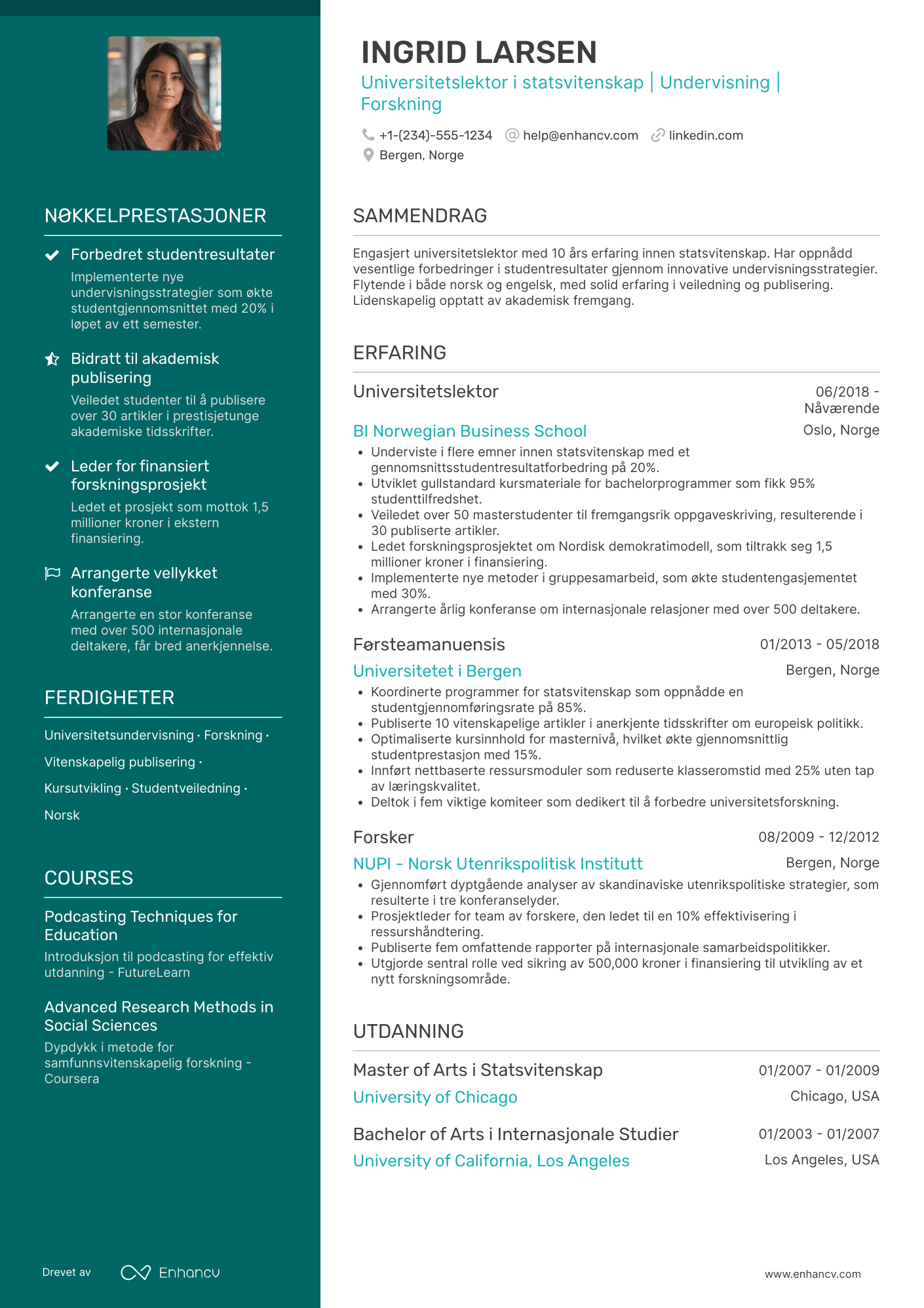 CV for Universitetslektor i statsvitenskap