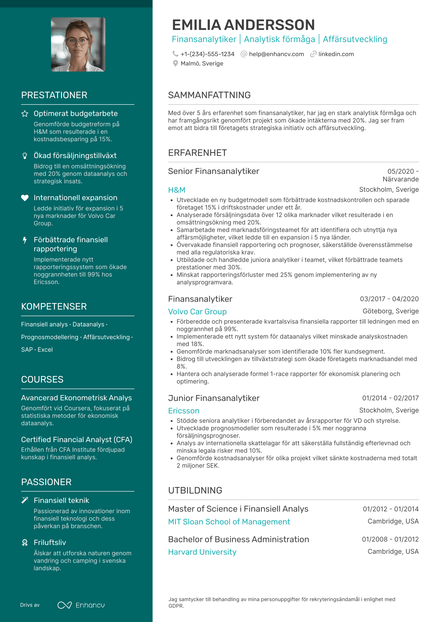 CV för Finansanalytiker på Amazon